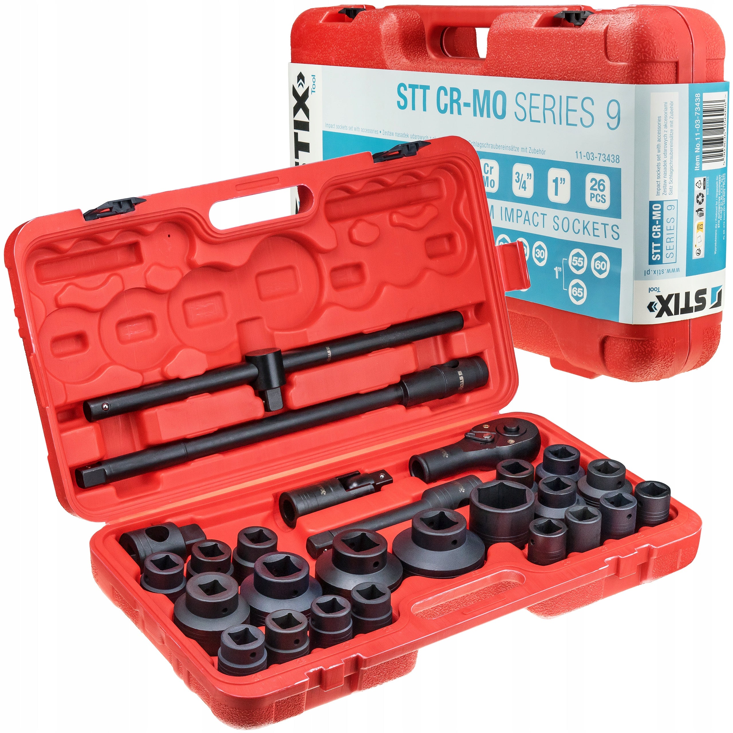 IMPACT SOCKETS 3/4 1 INCH 21-65 MM CR-MO STIX SET OF 26 EL. SOCKET WRENCHES