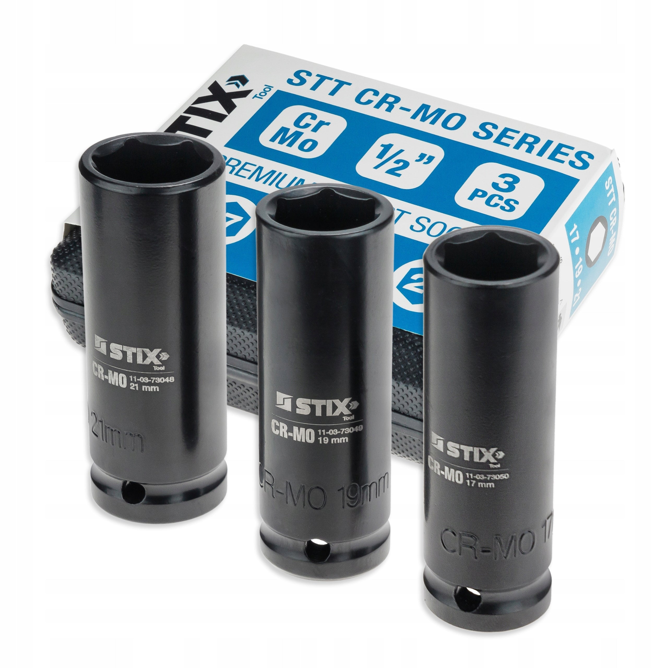 IMPACT SOCKETS LONG 1/2'' 17MM, 19MM, 21MM CR-MO SOCKET WRENCHES - STIX