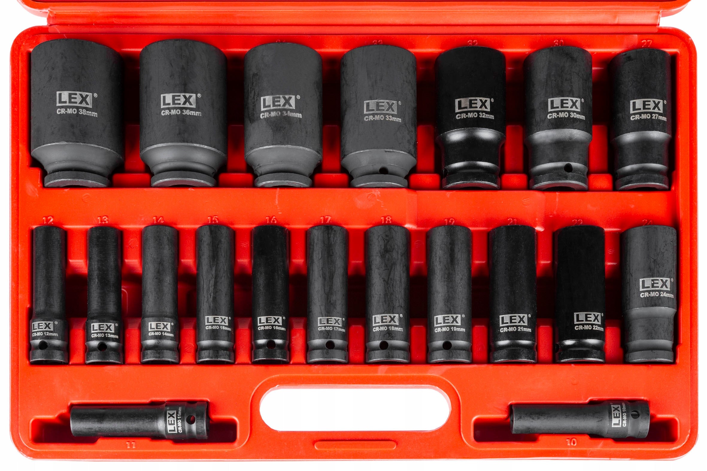 IMPACT SOCKETS set 10-38 mm 1/2 inch STEEL CrMo SOCKET SET 20 pieces Brand Lex