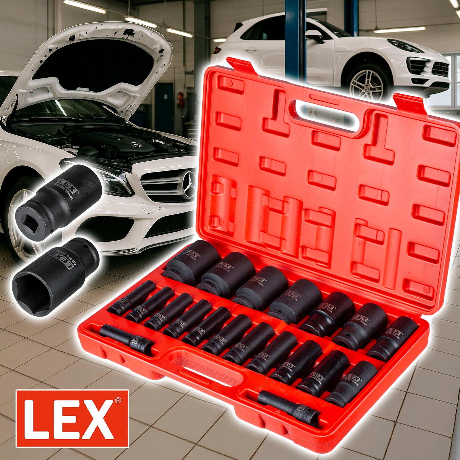 IMPACT SOCKETS set 10-38 mm 1/2 inch STEEL CrMo SOCKET SET 20 pieces EAN (GTIN) 5901122719113