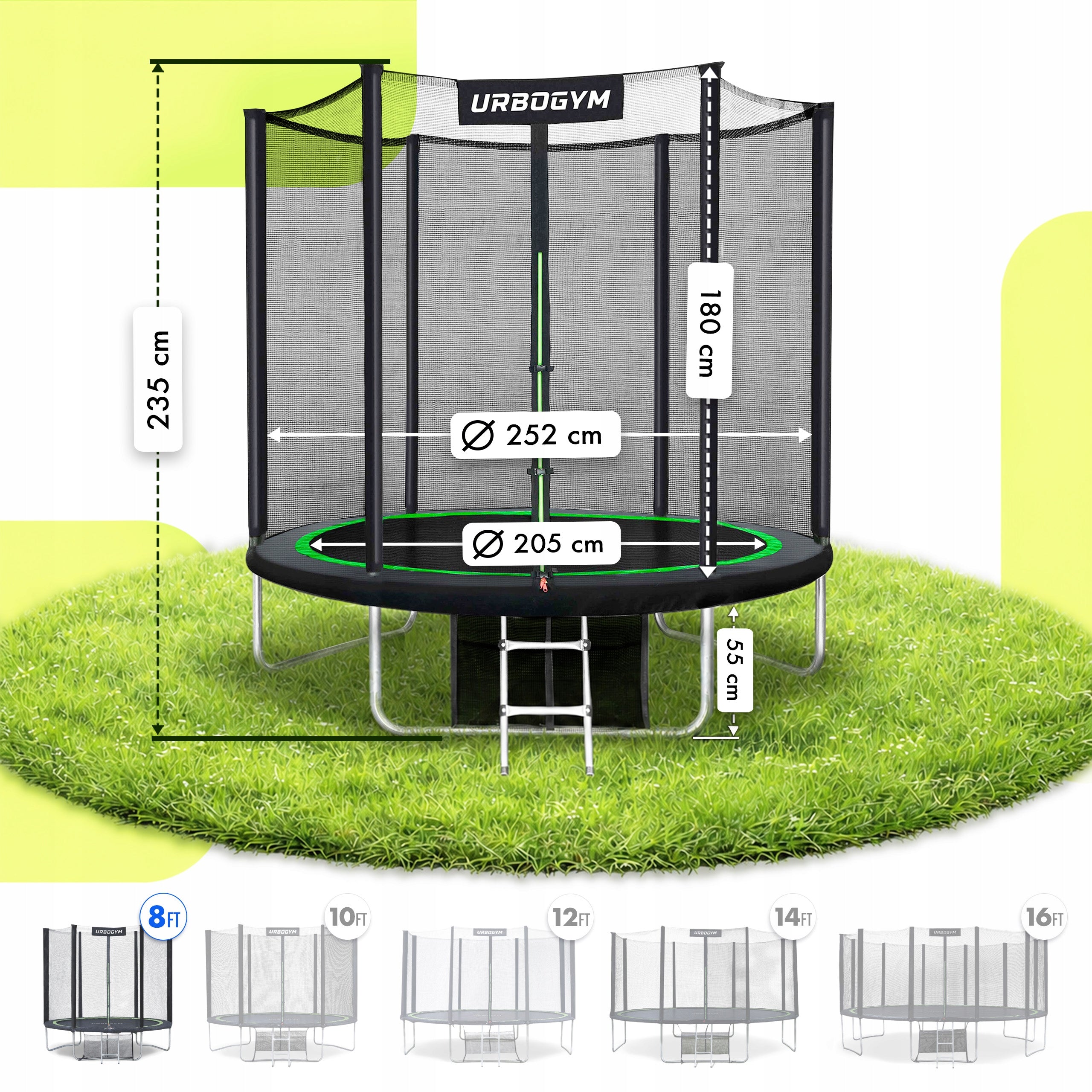 INDOOR GARDEN TRAMPOLINE FOR CHILDREN'S GARDEN 8 FT 252CM Total height 235 cm