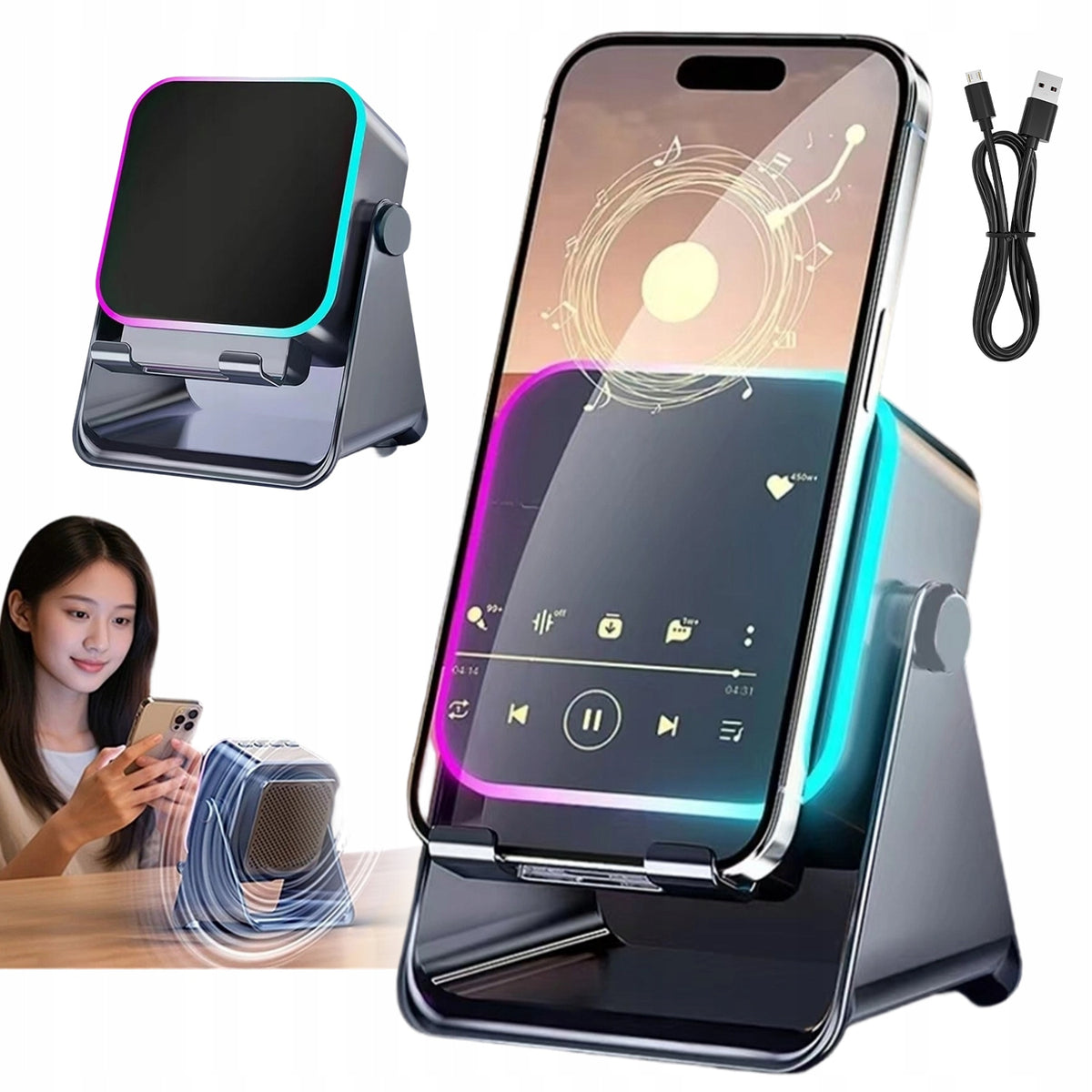 INDUCTION SPEAKER WITH BLUETOOTH MOBILE STAND ADJUSTABLE FOR PHONE