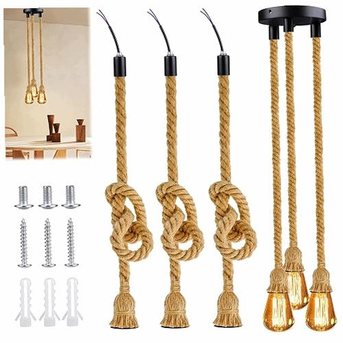 INDUSTRIAL CHANDELIER VINTAGE HEMP ROPE 100 CM RETRO FOR LIVING ROOM DIY