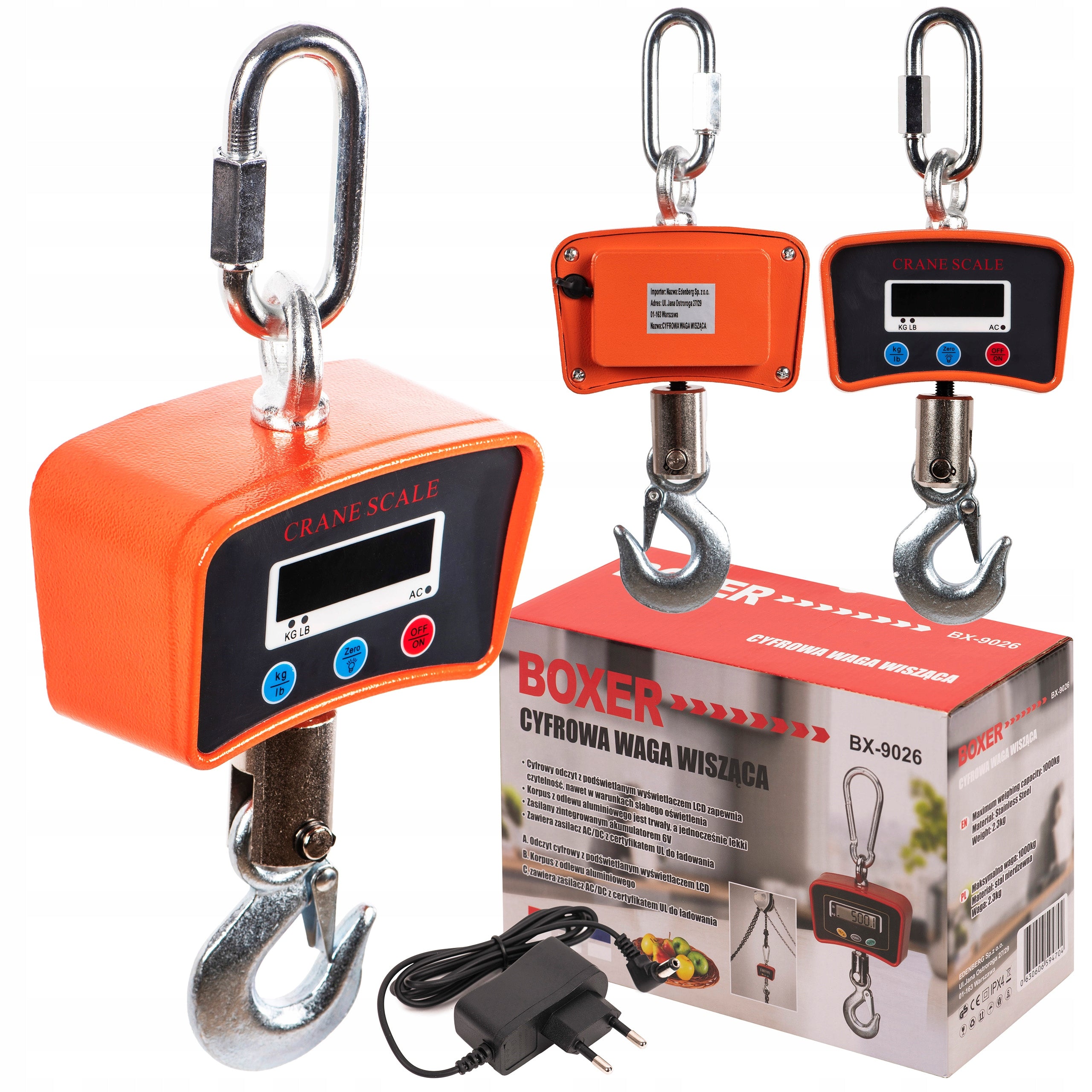 INDUSTRIAL DIGITAL HANGING CRANE SCALE 1000KG 1T|LCD+HAK