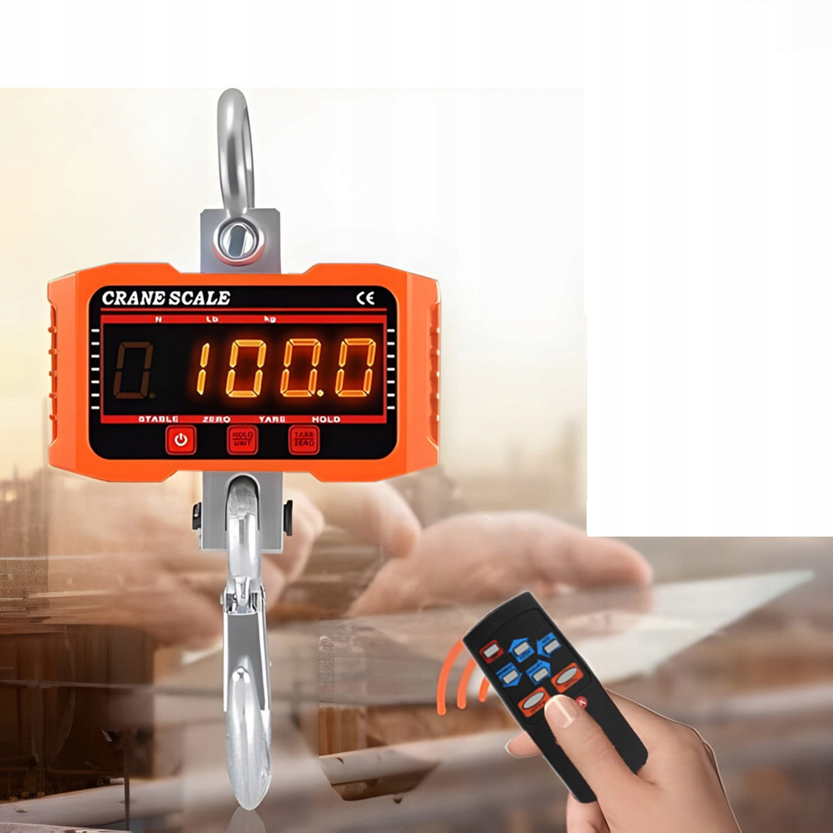 INDUSTRIAL LCD SUSPENDED HOOK SCALE UP TO 2000 kg+ Dry Battery + Remote Control