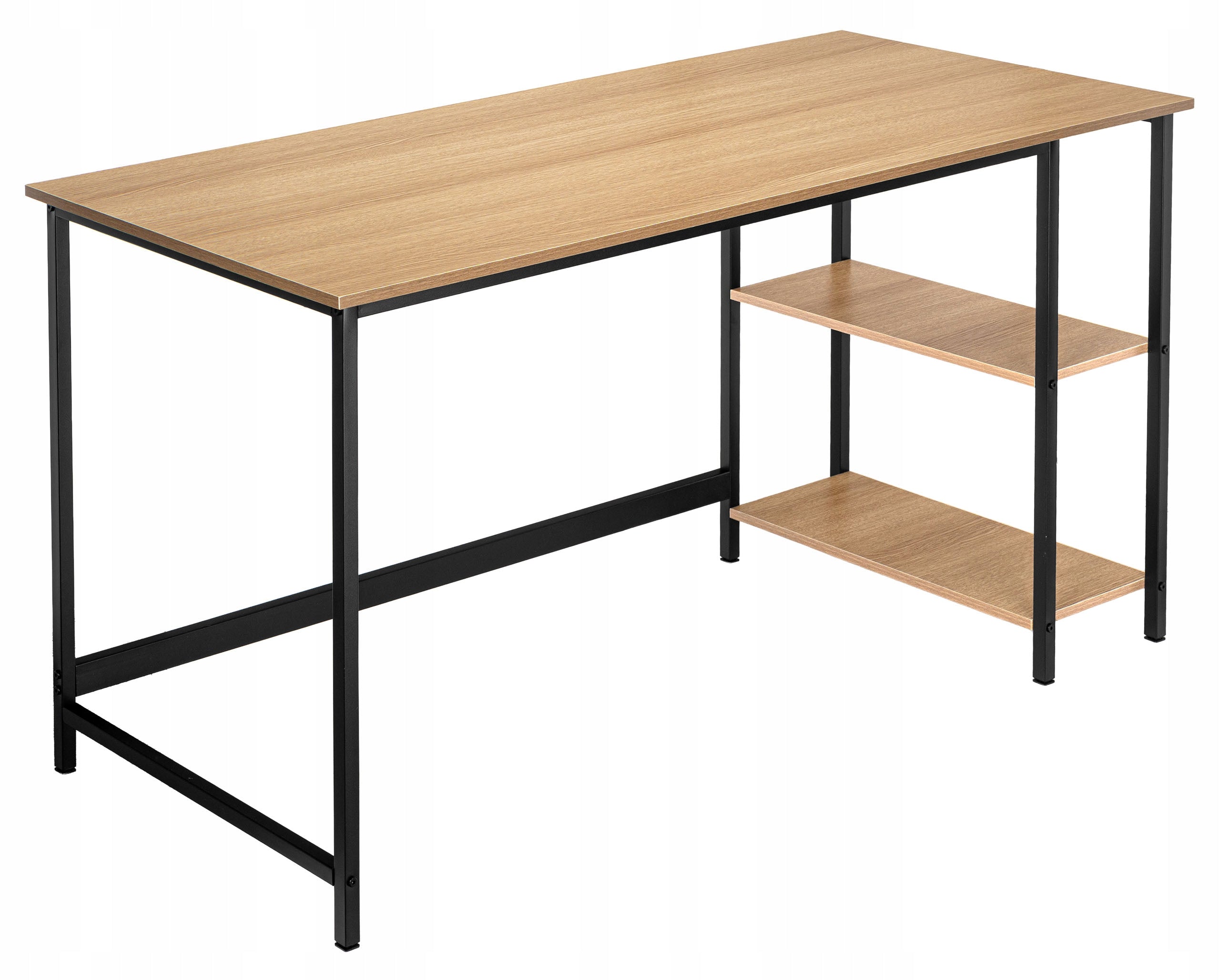 INDUSTRIAL METAL LOFT DESK 2 SHELVES MODERN OAK