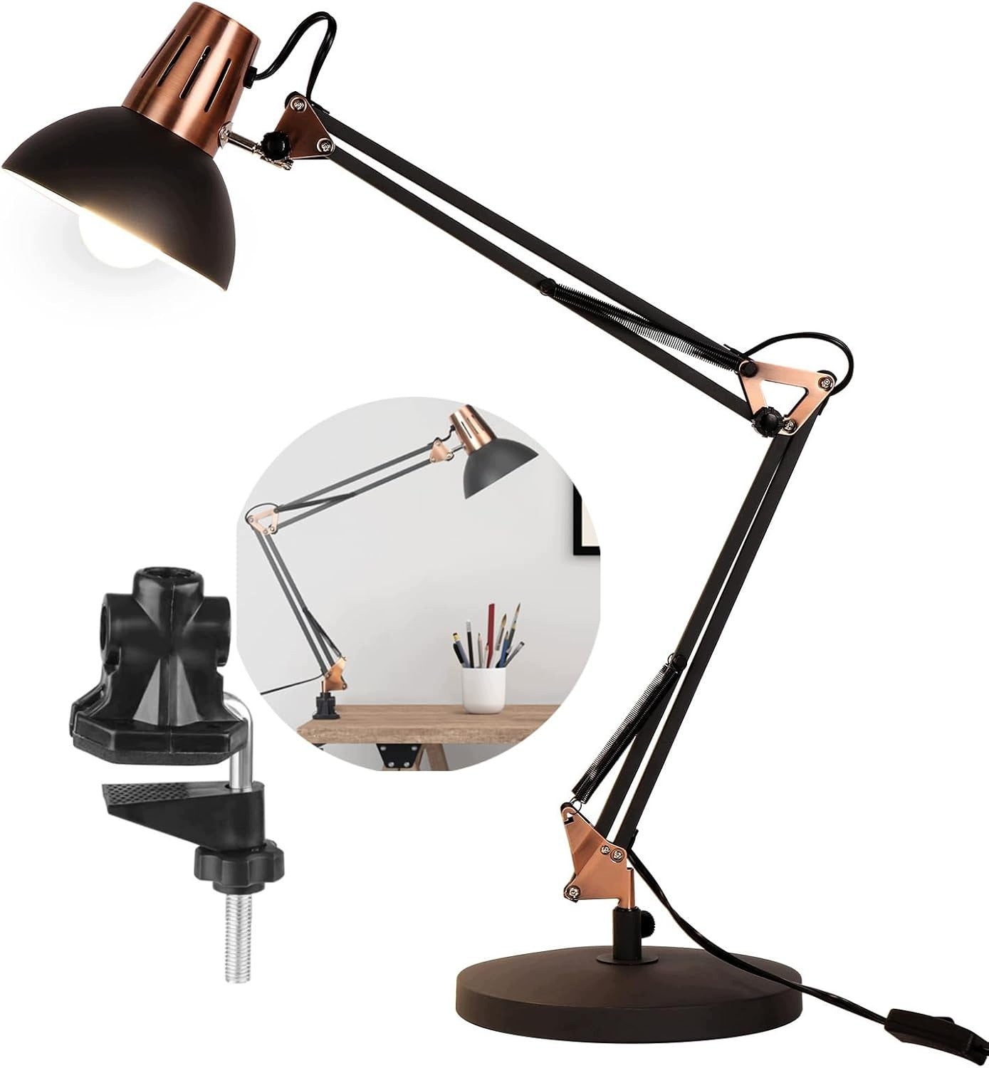 INDUSTRIAL METAL TABLE DESK LAMP WITH SWING ARM AND MOUNT