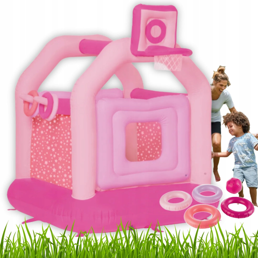 INFLATABLE CASTLE TRAMPOLINE SQUARE TOYS BASKETBALL PLAYTIVE PINK
