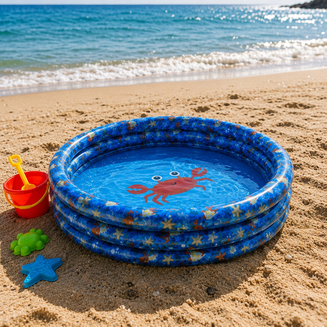 INFLATABLE CHILDREN'S POOL 99CM 3 RINGS GARDEN PADDLING POOL PVC 2+ Color blue