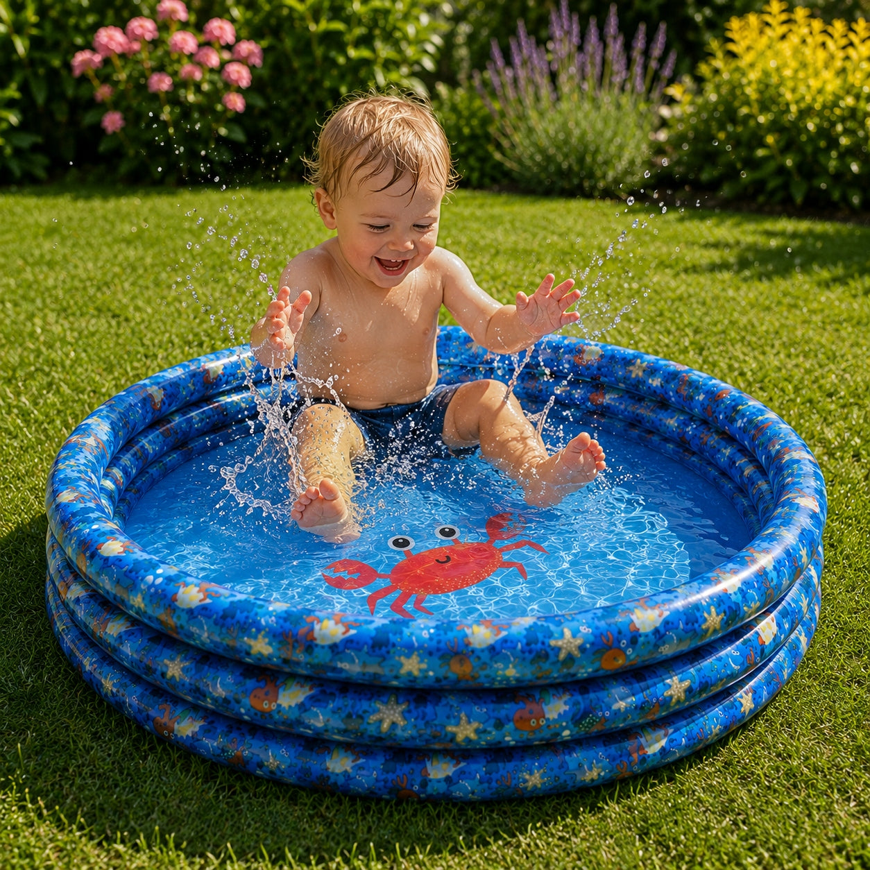 INFLATABLE CHILDREN'S POOL 99CM 3 RINGS GARDEN PADDLING POOL PVC 2+ Kid's age 18＋ months