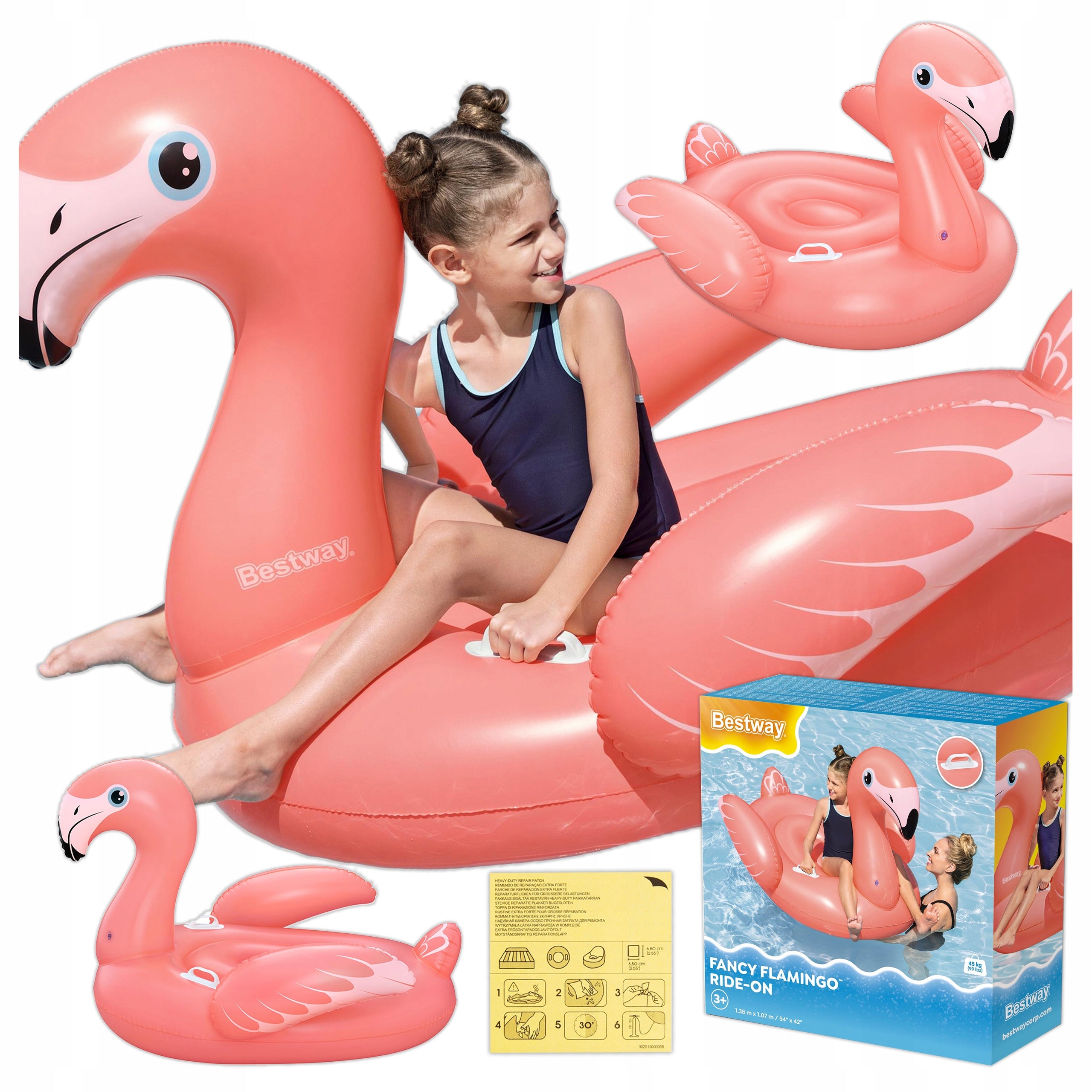 INFLATABLE FLAMINGO MATTRESS FOR SWIMMING POOL BEACH 138x107cm BESTWAY 41525