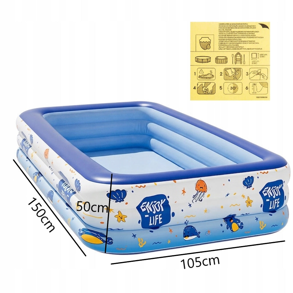 INFLATABLE GARDEN POOL FOR CHILDREN RECTANGULAR 140x90x50cm + PATCH Brand no brand
