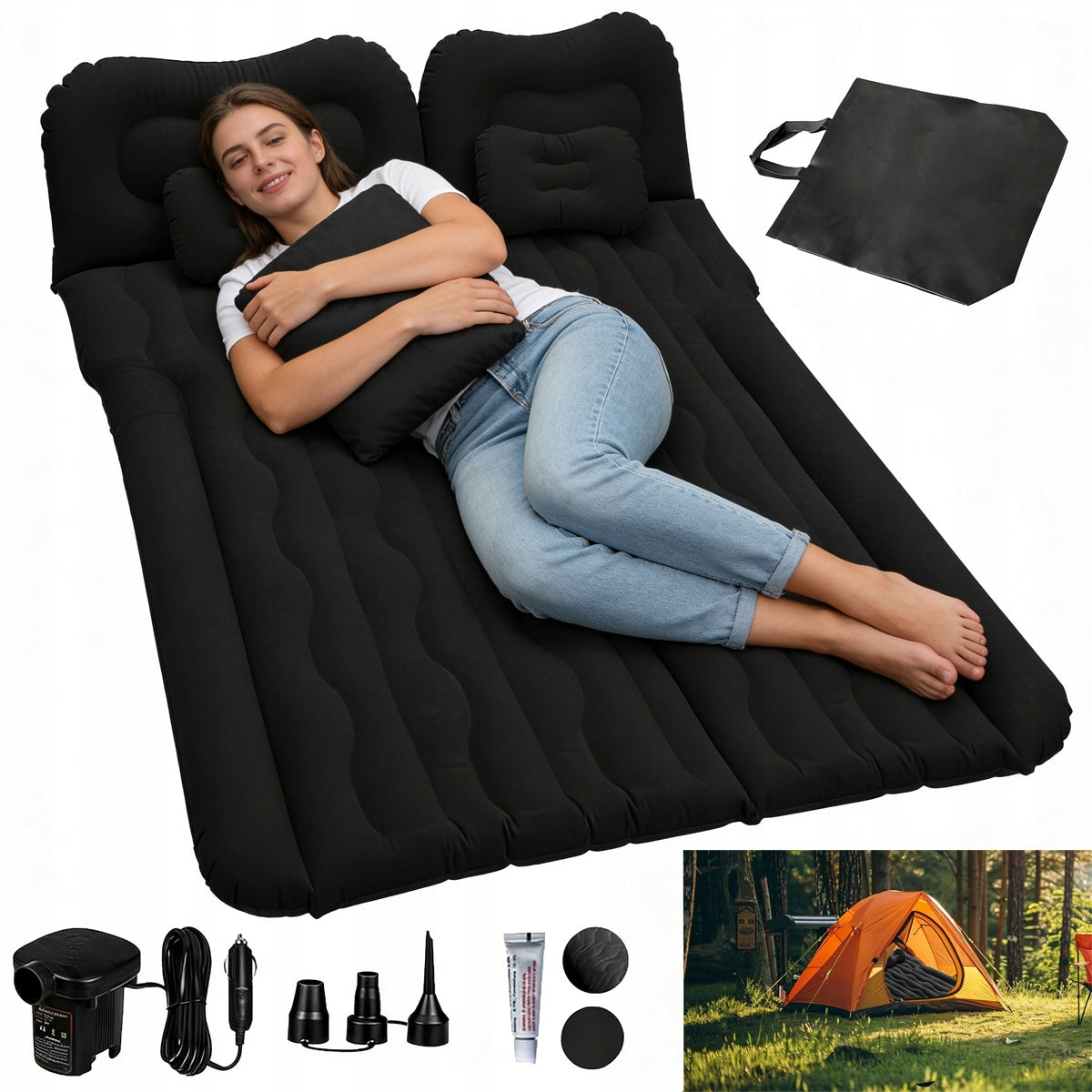 INFLATABLE MATTRESS BED FOR CAR WITH PUMP AKCESORIA TRAVEL