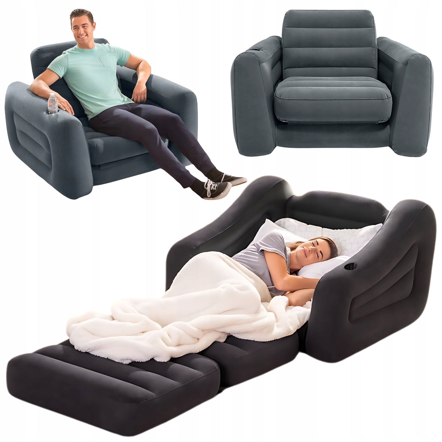 INFLATABLE MATTRESS FOR SLEEPING ARMCHAIR SOFA BED SINGLE BED