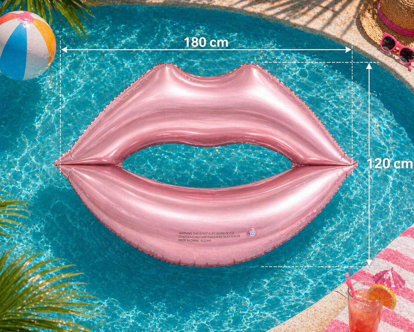 INFLATABLE MATTRESS FOR SWIMMING Mouth Deckchair Giant Pink 180x120 cm Manufacturer code 180x120 cm