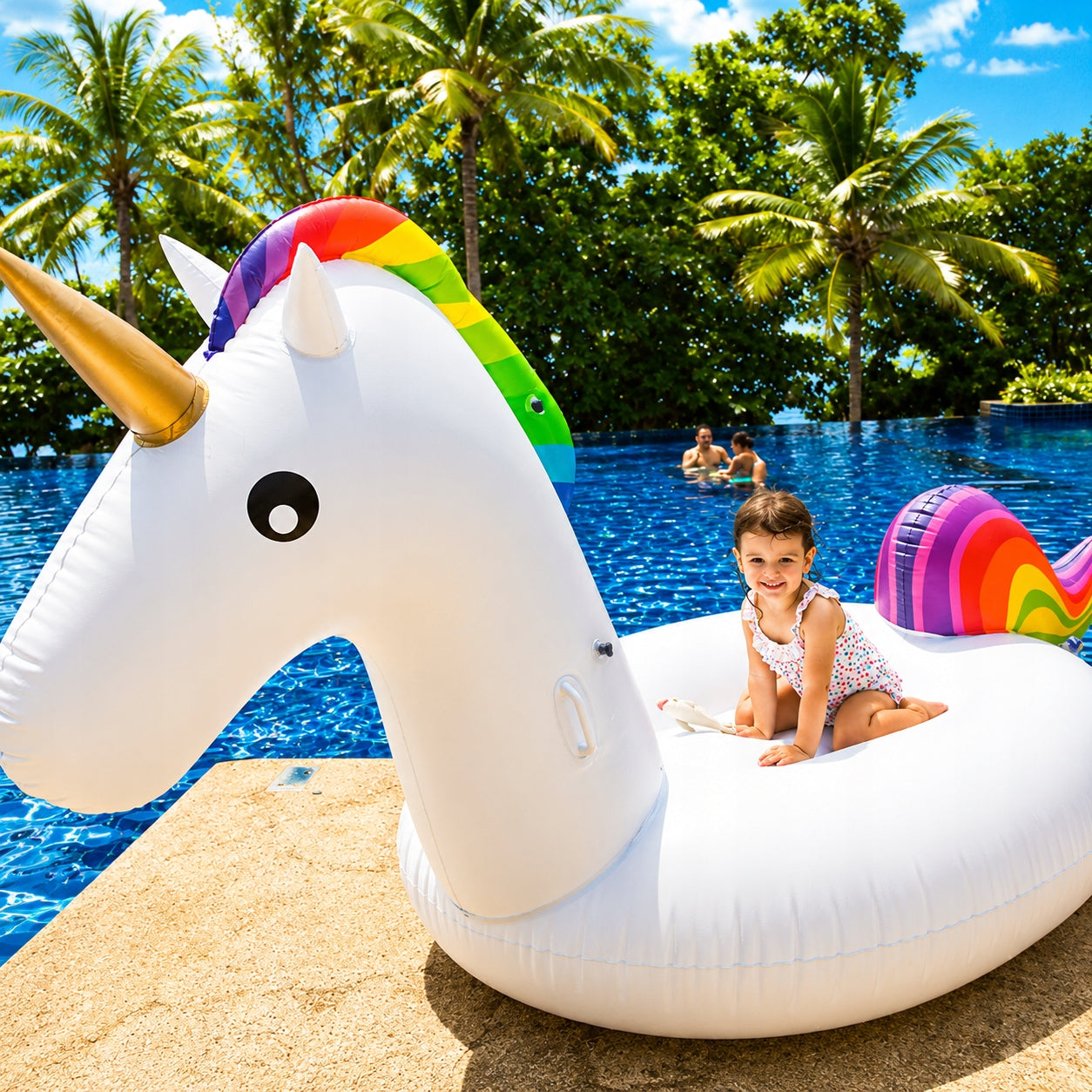 INFLATABLE MATTRESS FOR SWIMMING POOL BEACH NEAR ARMCHAIR WATER LOUNGER 250 CM Manufacturer code MATERAC DMUCHANY PŁYWAK JEDNOROŻEC XXL