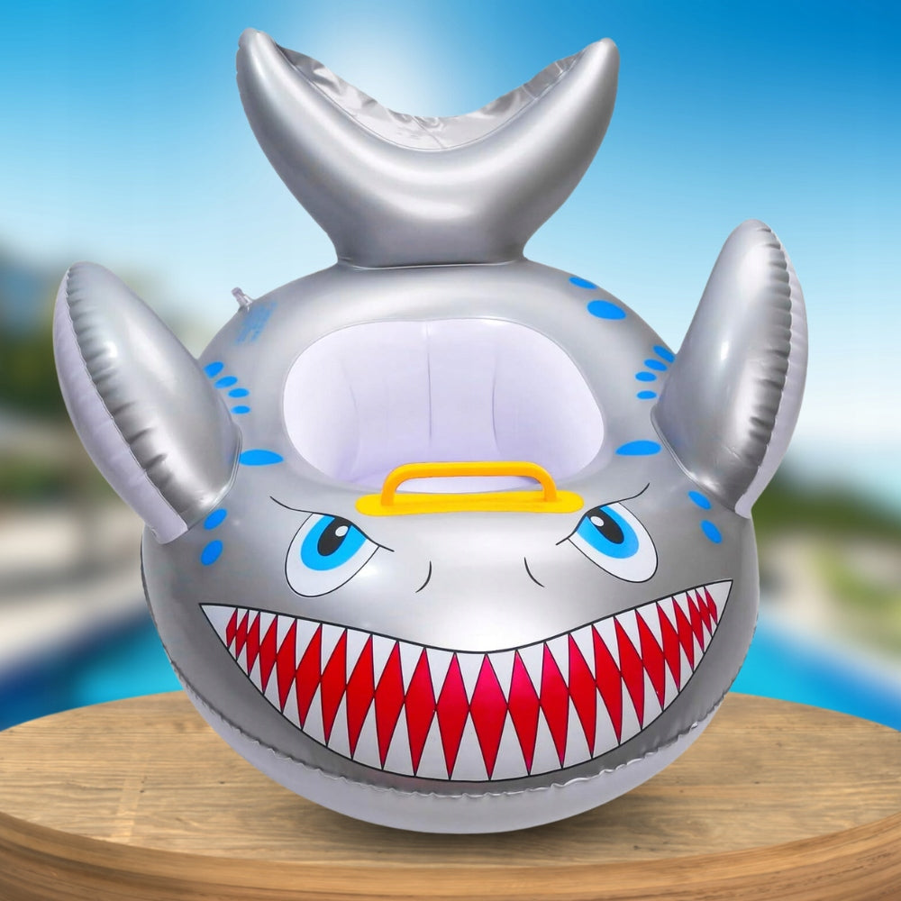 INFLATABLE PONTOON WHEEL FOR KIDS WITH WATER SWIMMING SEAT SHARK HANDLE Color gray