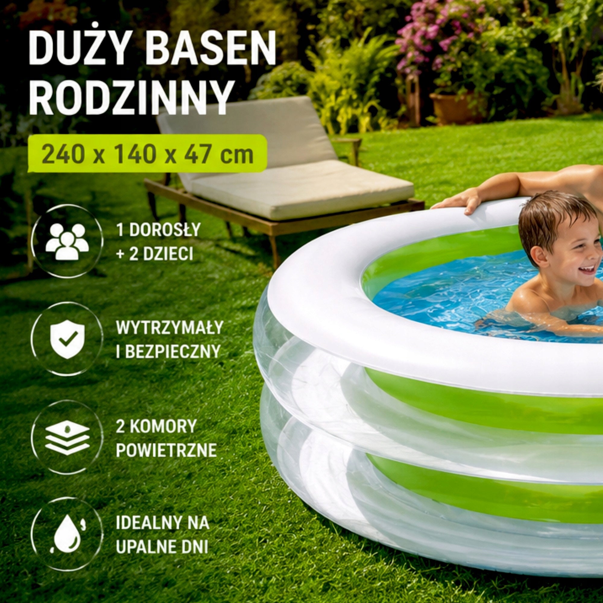 INFLATABLE POOL FAMILY GARDEN EIGHT 240x140x47cm SUN CLUB 17269 Height 47 cm