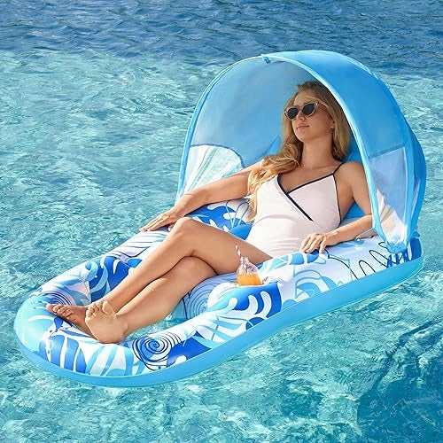 INFLATABLE POOL LOUNGER WITH CANOPY FOR ADULTS RAFT 152CM