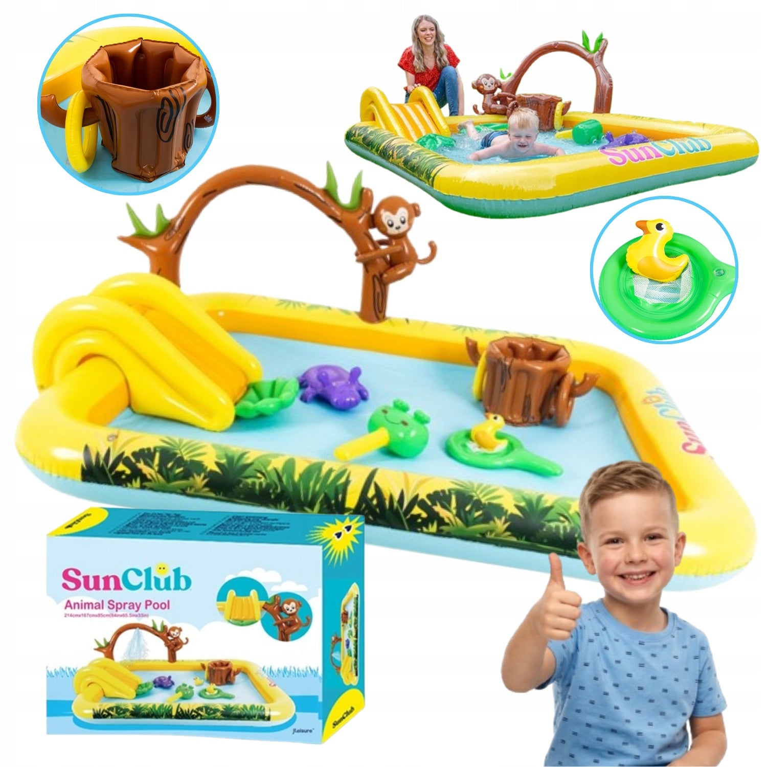 INFLATABLE POOL RECTANGULAR WATER PLAYGROUND FOR CHILDREN 214 x 167 CM