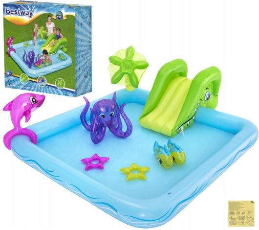 INFLATABLE POOL SQUARE TOYS GARDEN WATER WITH SLIDE FOR CHILDREN 308L Manufacturer code BASEN DMUCHANY PLAC ZABAW OGRODOWY