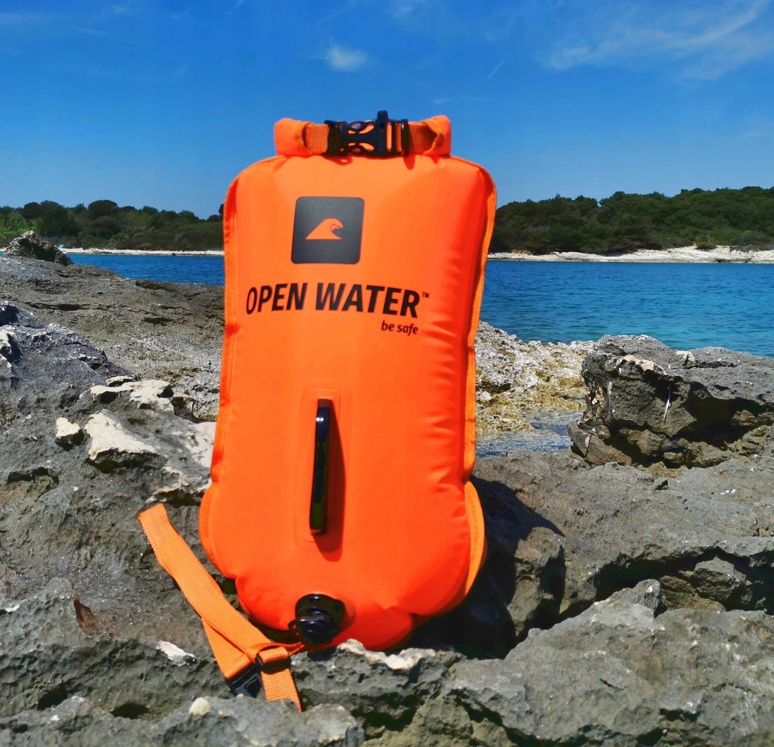INFLATABLE SAFETY BUOY 28L LARGE SWIMMING BUOY + DRY POCKET 2in1 Brand OpenWater