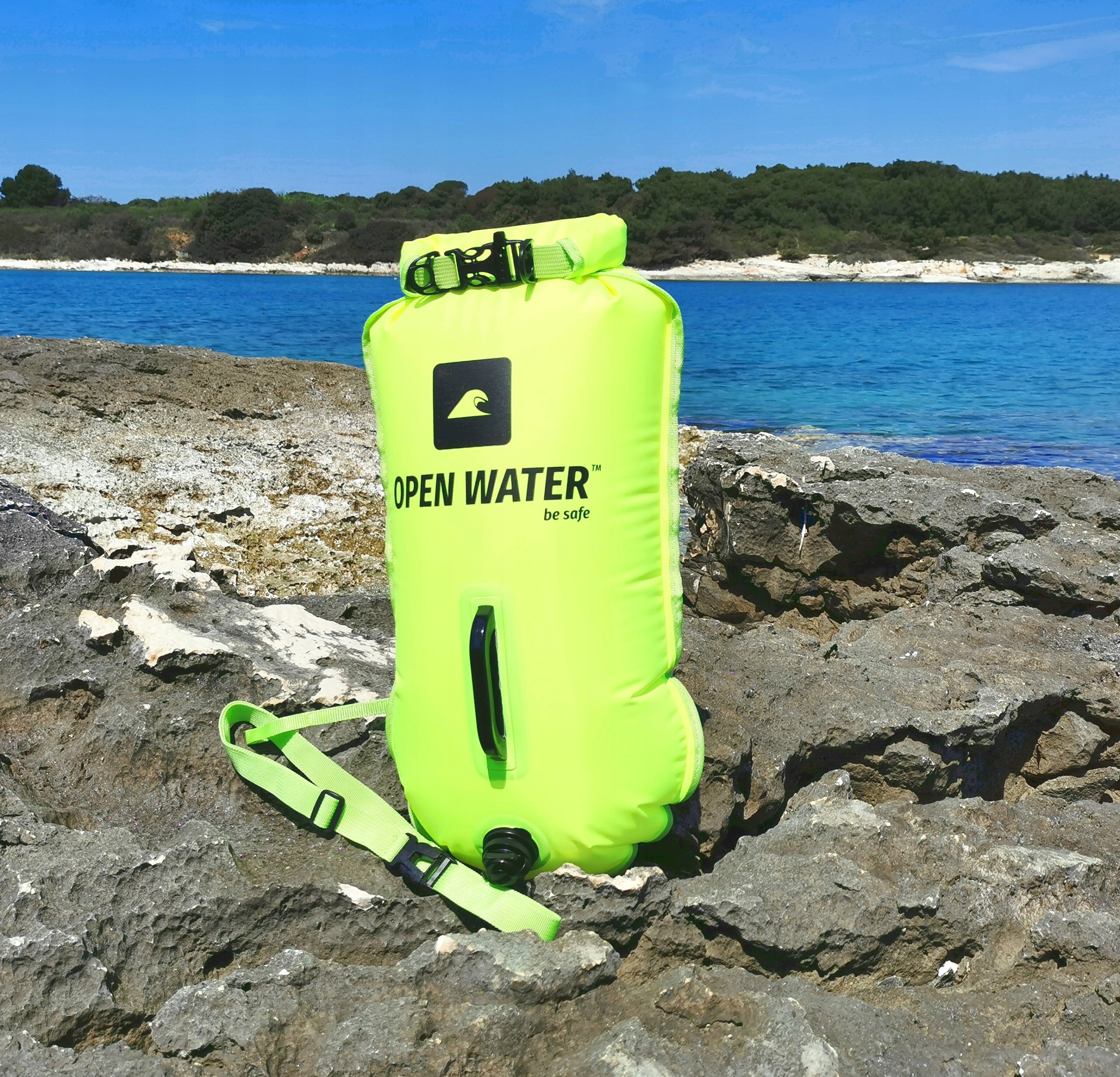 INFLATABLE SAFETY BUOY 28L LARGE SWIMMING BUOY + DRY POCKET YELLOW Brand OpenWater
