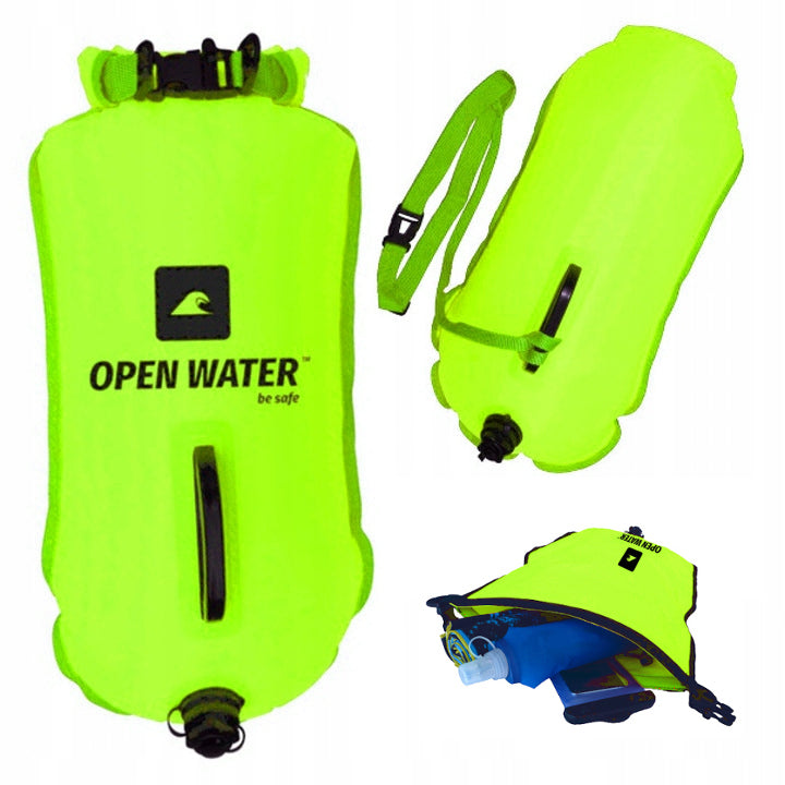 INFLATABLE SAFETY BUOY 28L LARGE SWIMMING BUOY + DRY POCKET YELLOW