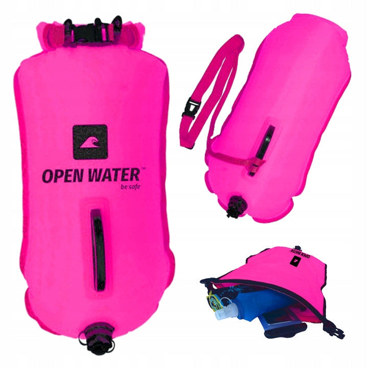 INFLATABLE SAFETY BUOY 28L PINK LARGE SWIMMING BUOY 2in1 PINK