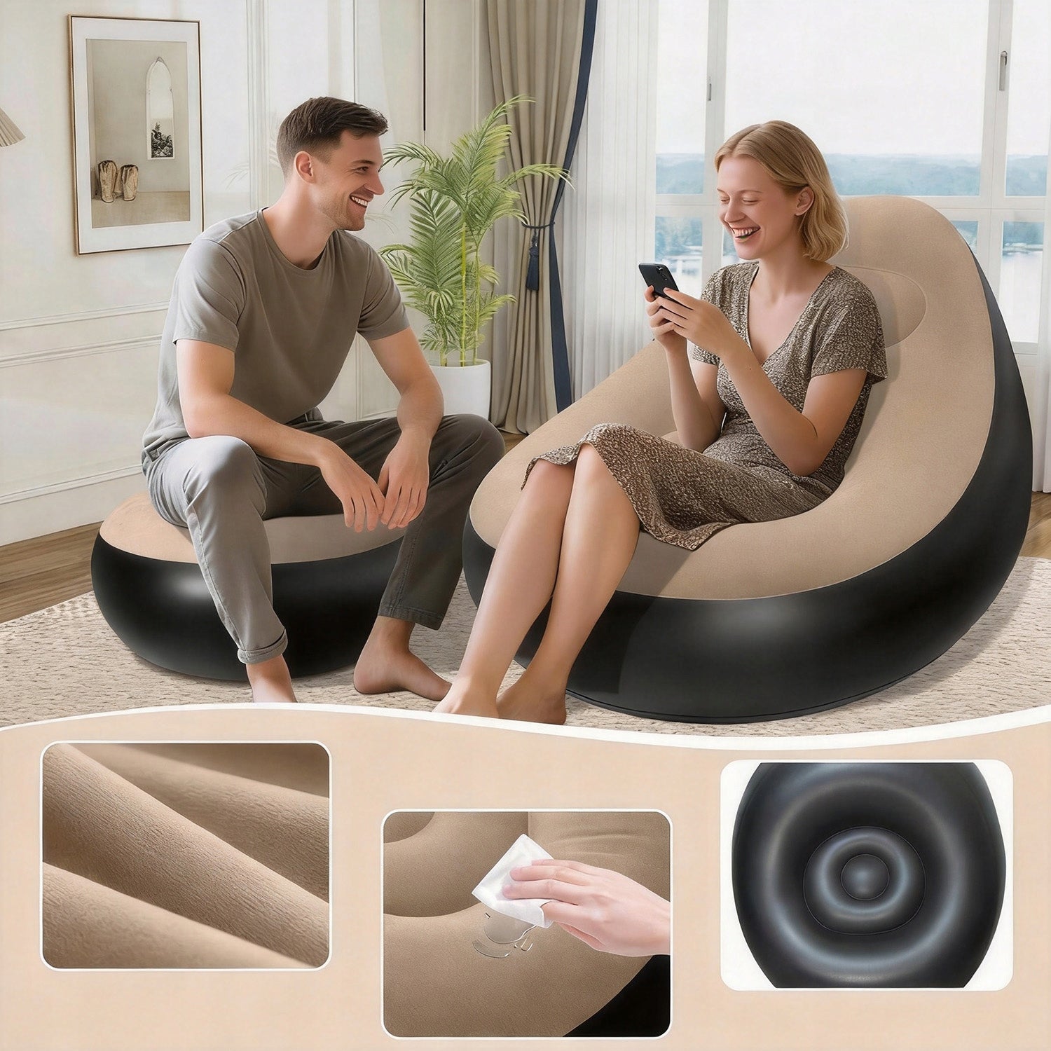 INFLATABLE SOFA SELF-INFLATING COMFORTABLE FOLDING SOFA WITH FOOTREST UP TO 200KG Packaging status original