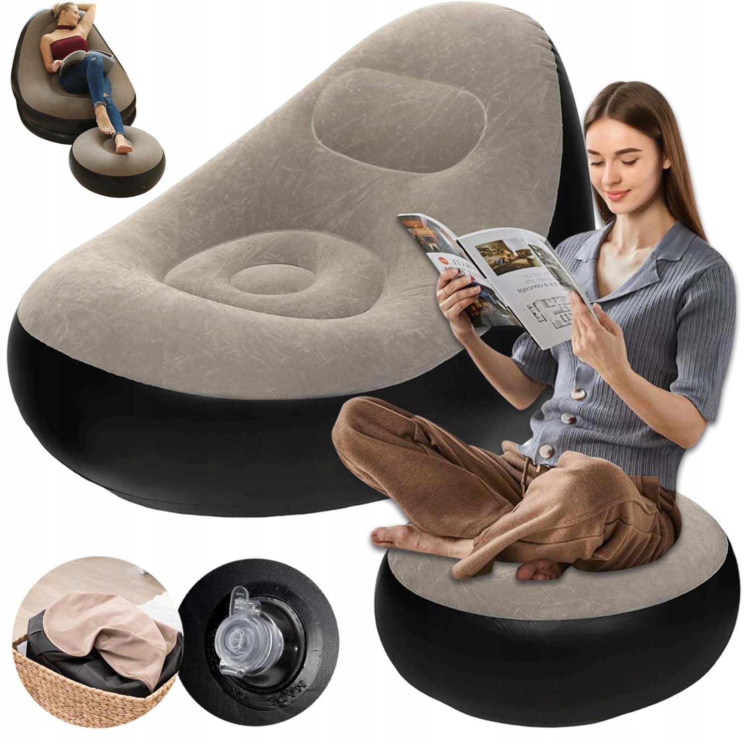 INFLATABLE SOFA SELF-INFLATING COMFORTABLE FOLDING SOFA WITH FOOTREST UP TO 200KG