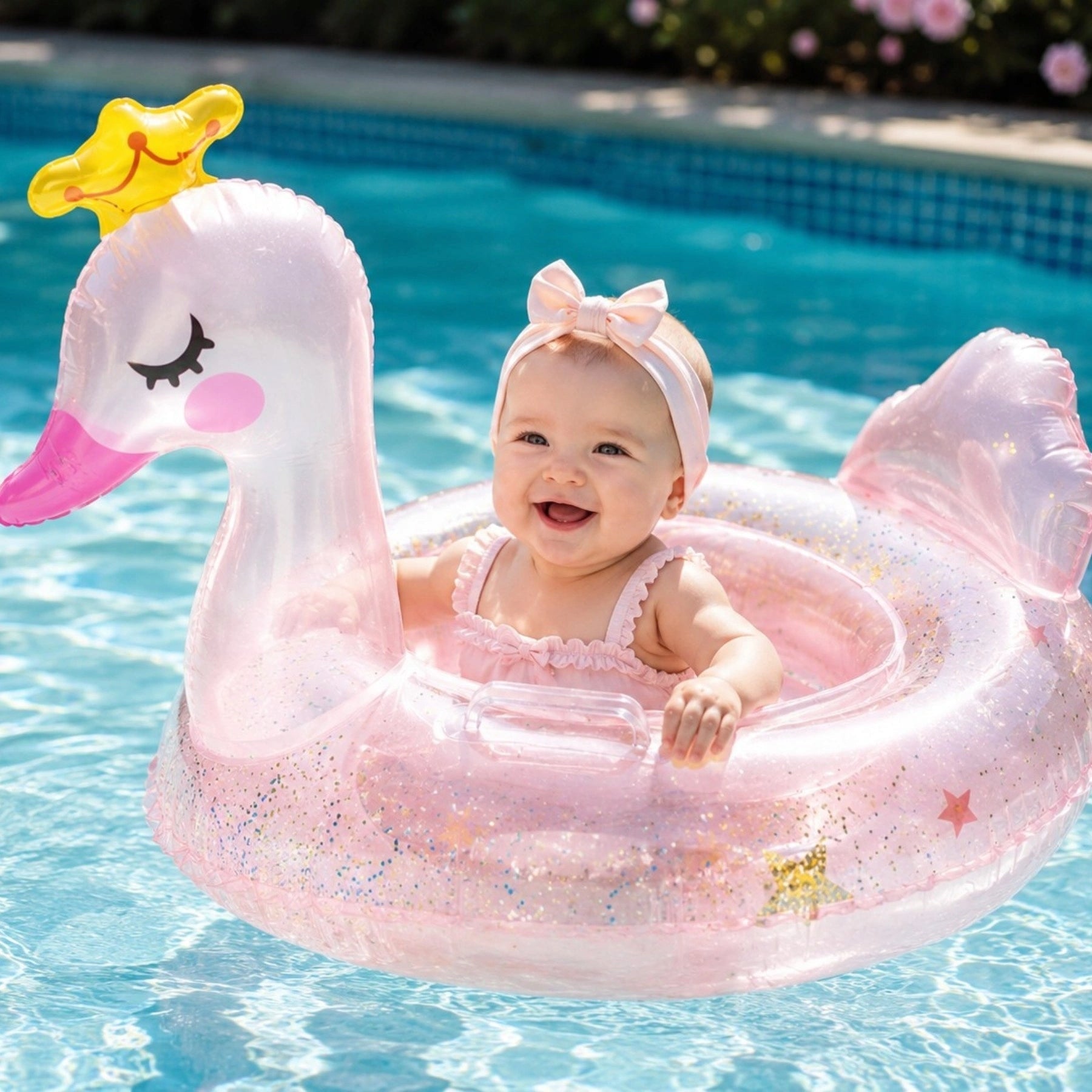 INFLATABLE SWAN SWIMMING WHEEL INFLATABLE WITH GLITTER FOR KIDS HANDLES Brand Toys