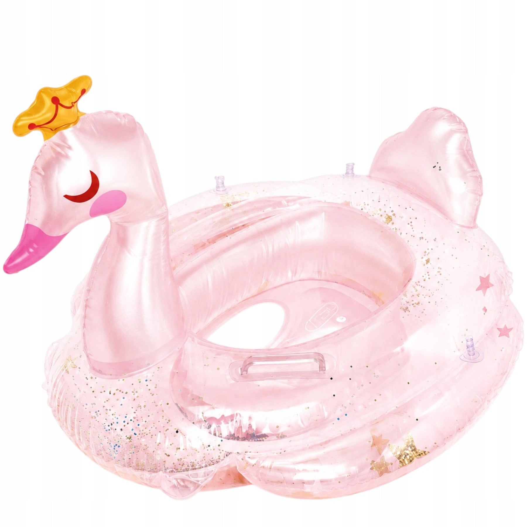 INFLATABLE SWAN SWIMMING WHEEL INFLATABLE WITH GLITTER FOR KIDS HANDLES Color pink