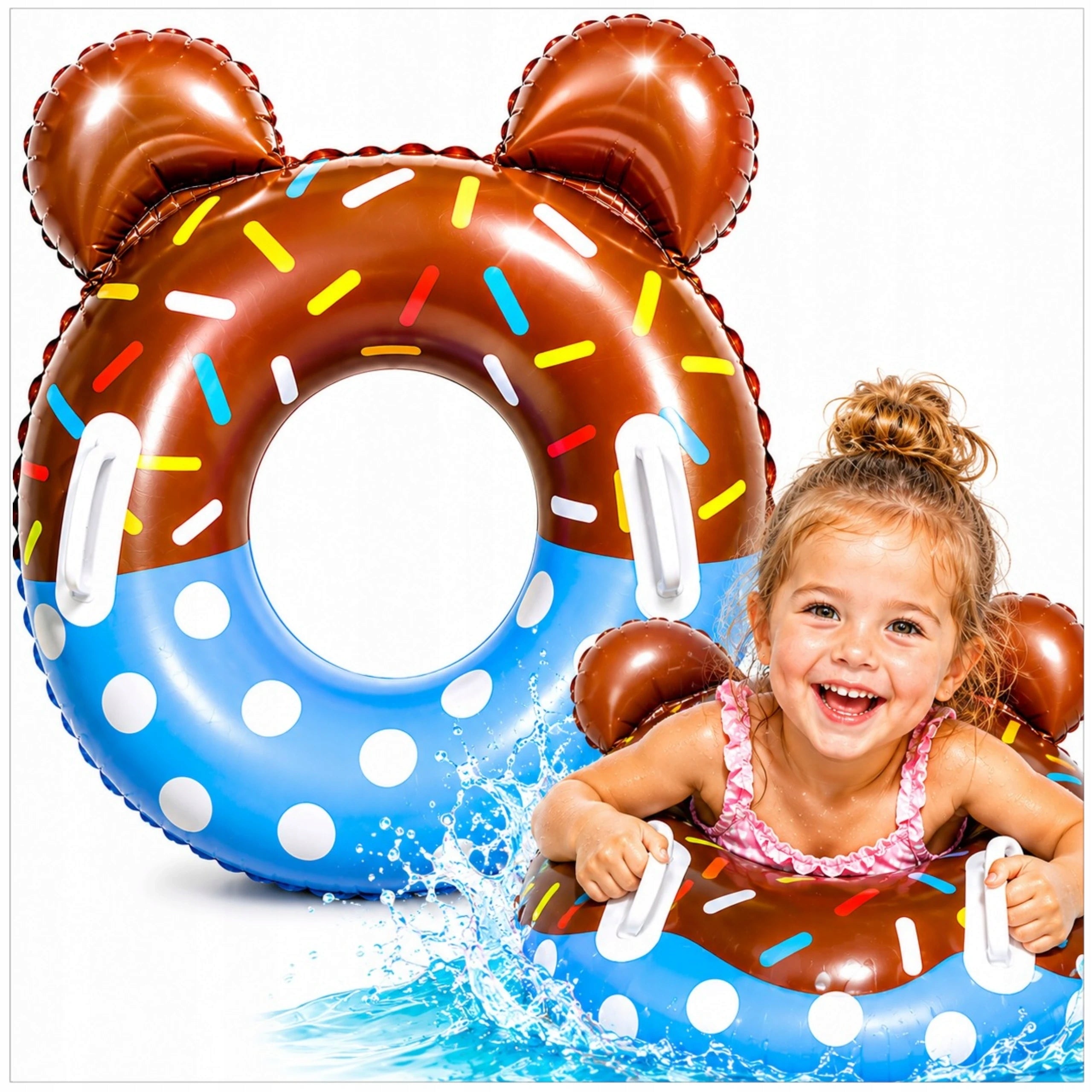 INFLATABLE SWIMMING WHEEL FOR CHILDREN COLORFUL DONUT WITH HANDLES 60cm