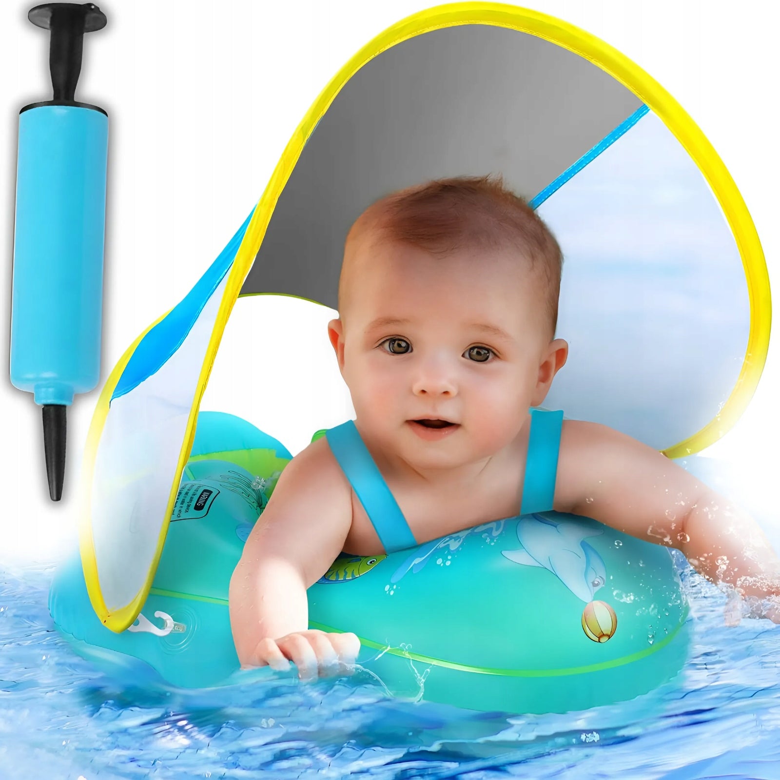INFLATABLE SWIMMING WHEEL PONTOON FOR KIDS WITH BASEBALL CAP AND XL PUMP Packaging status original
