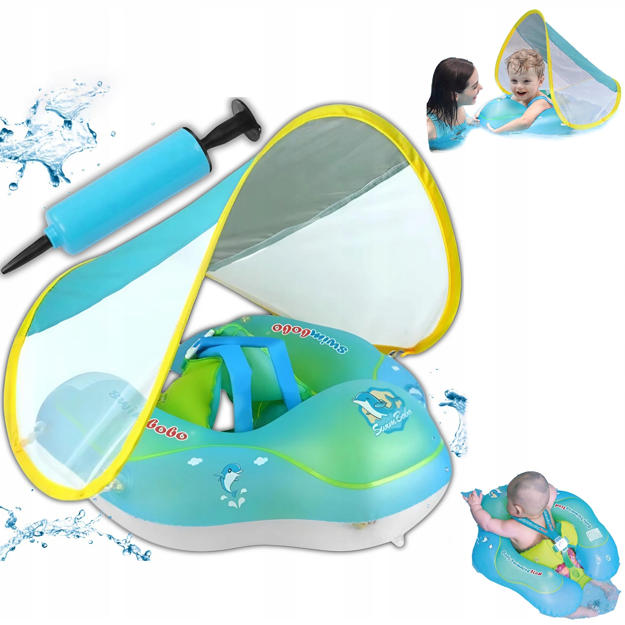 INFLATABLE SWIMMING WHEEL PONTOON FOR KIDS WITH BASEBALL CAP AND XL PUMP
