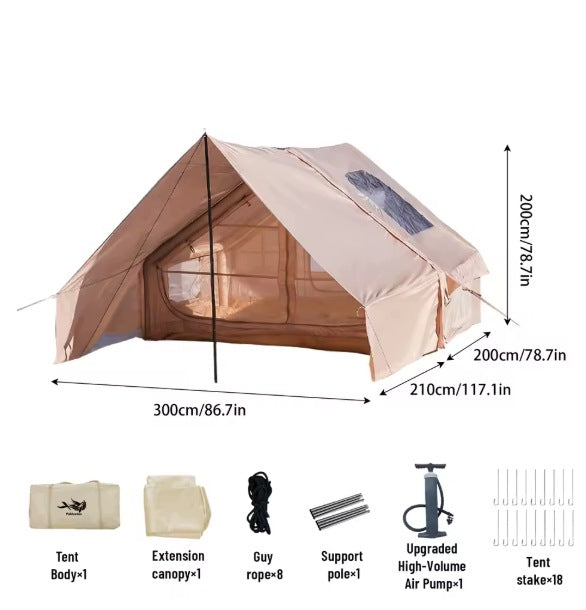 INFLATABLE TENT BEIGE GLAMPING 3x2m 3-5 PEOPLE HIGH 2m + PUMP