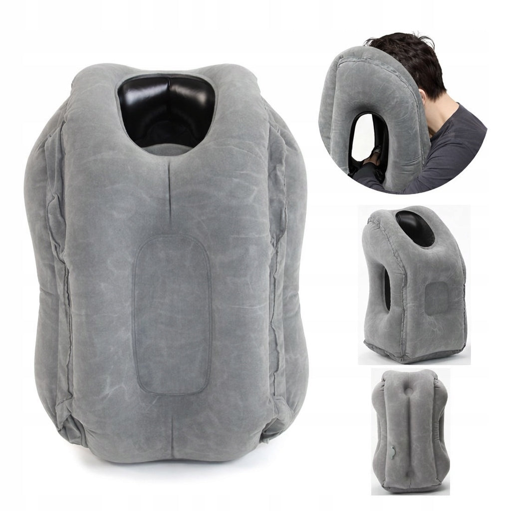INFLATABLE TRAVEL PILLOW Ergonomic Sleeping for Airplane Grey