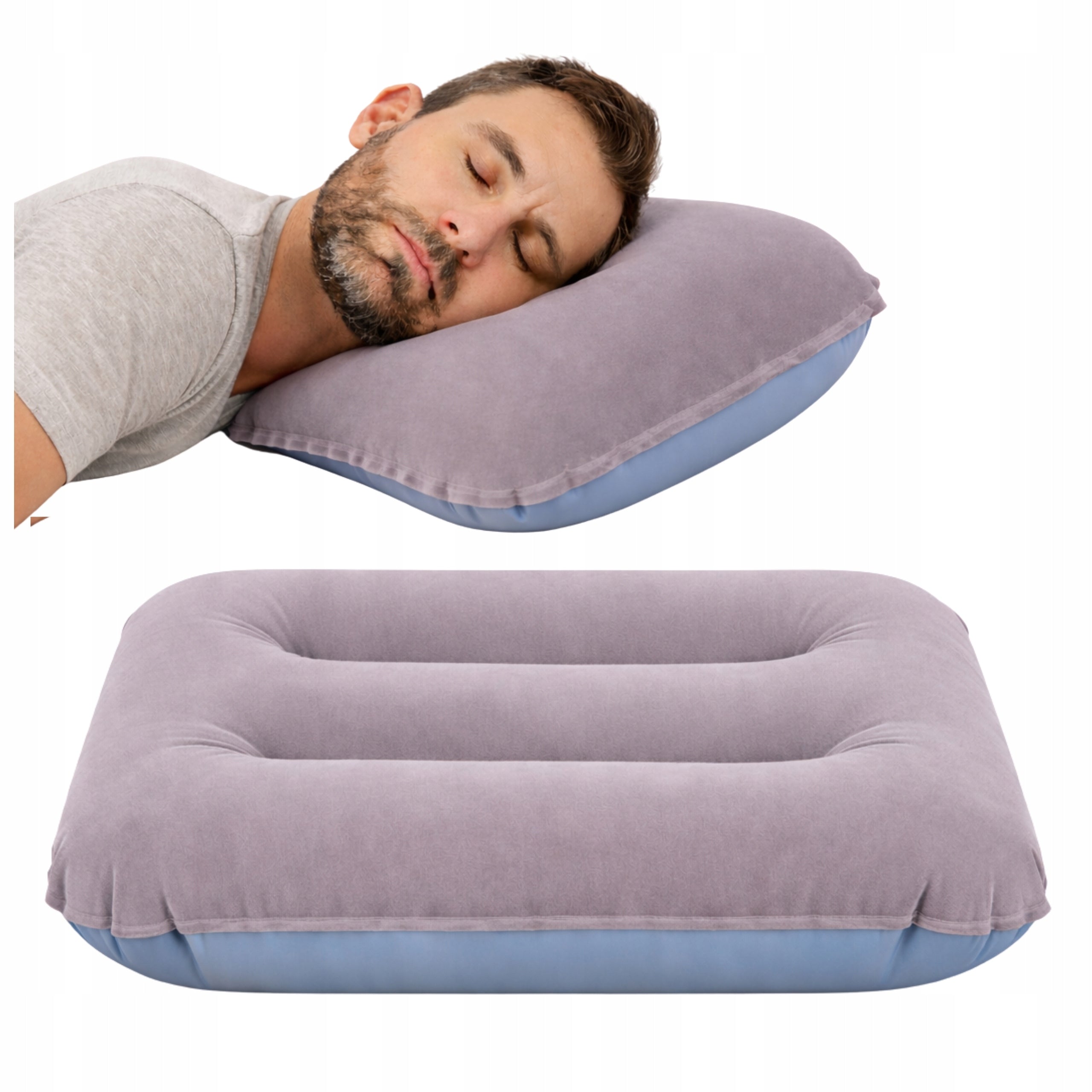 INFLATABLE VELOUR TRAVEL PILLOW PUMPED FOR TOURIST AIRPLANE CAR