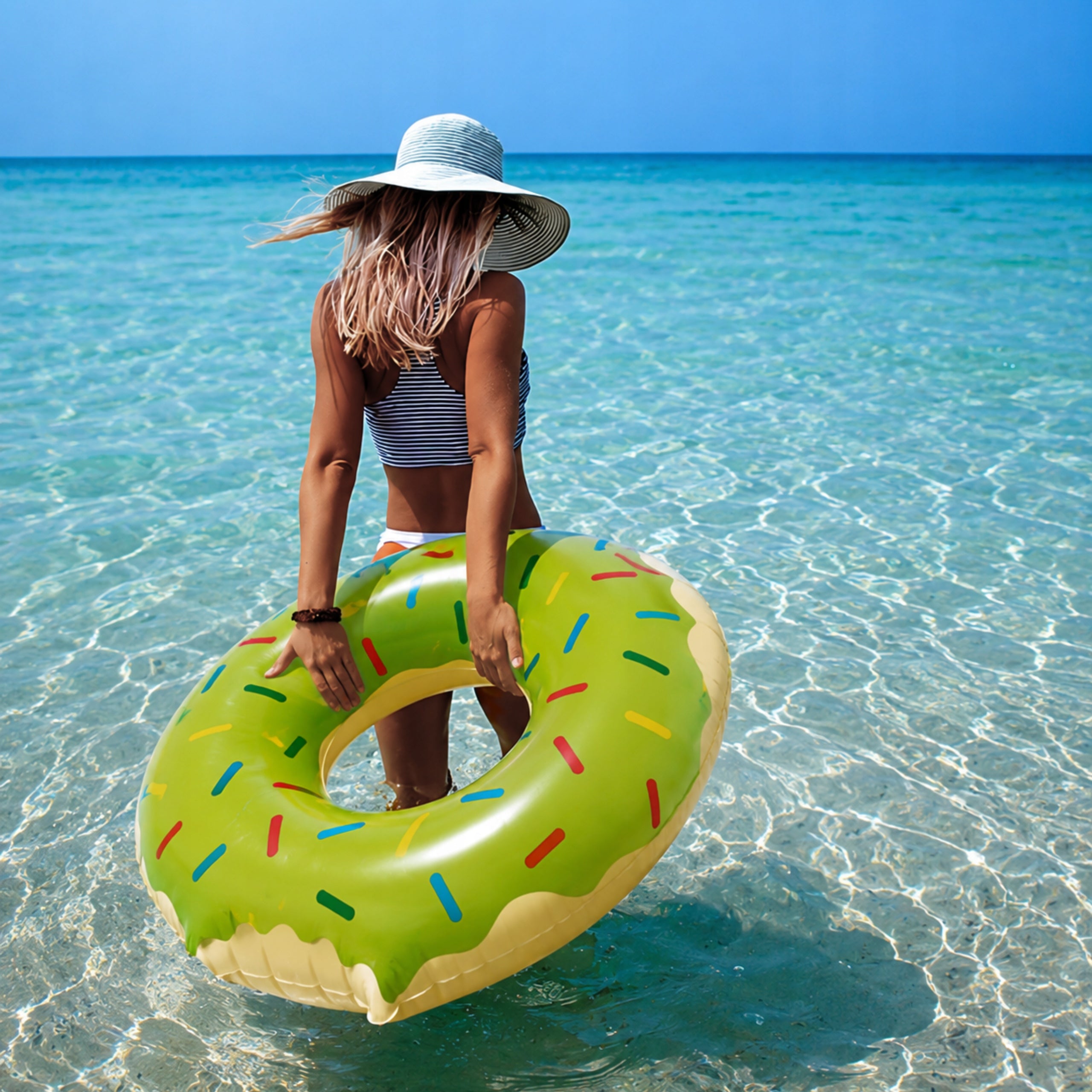 INFLATABLE WHEEL FOR SWIMMING POOL WATER CIRCLE LARGE pistachio DONUT 80cm Brand Intex