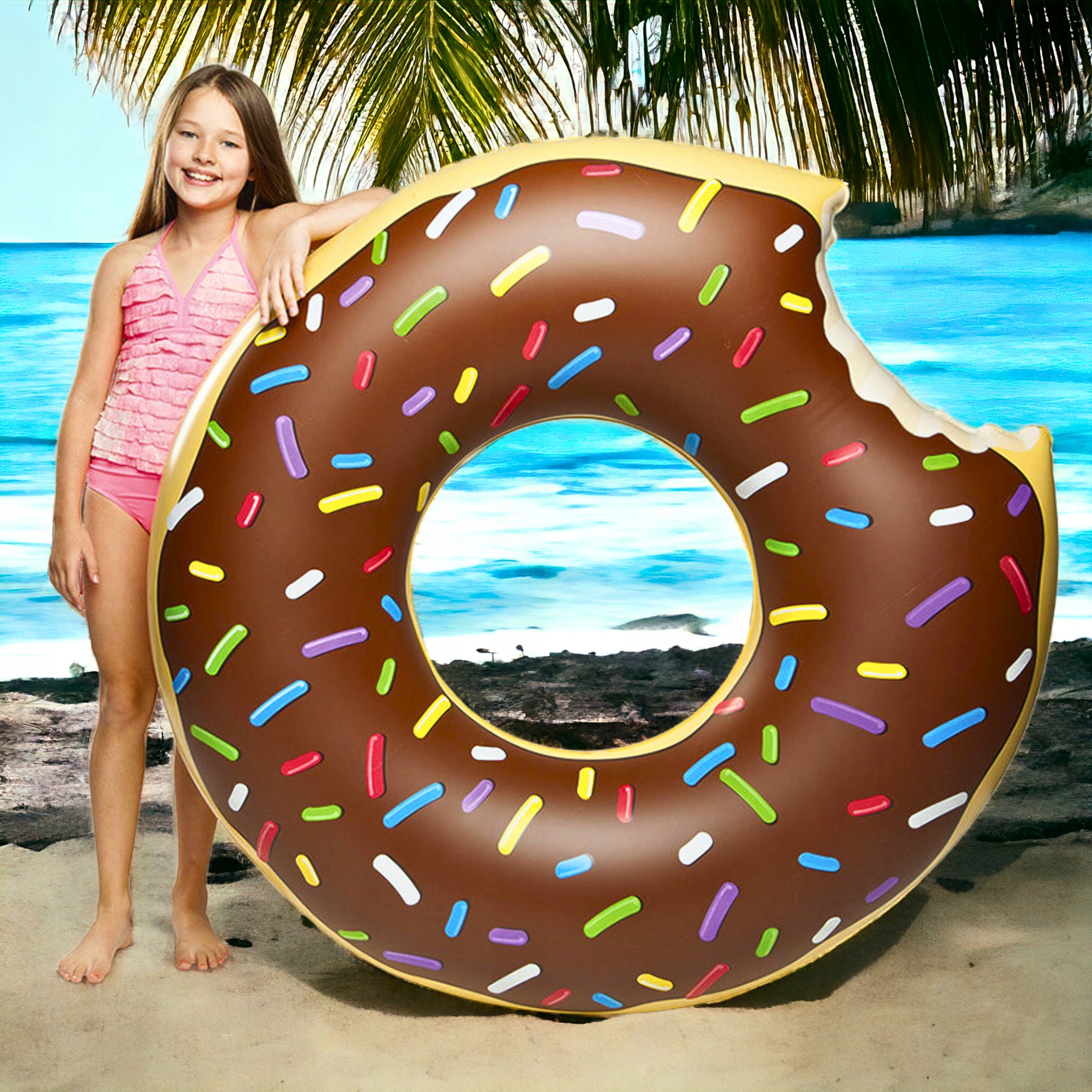 INFLATABLE WHEEL FOR SWIMMING POOL WATER WHEEL LARGE MATTRESS DONUT BROWN 90CM Manufacturer code Materac dmuchany koło do pływania donut 90cm