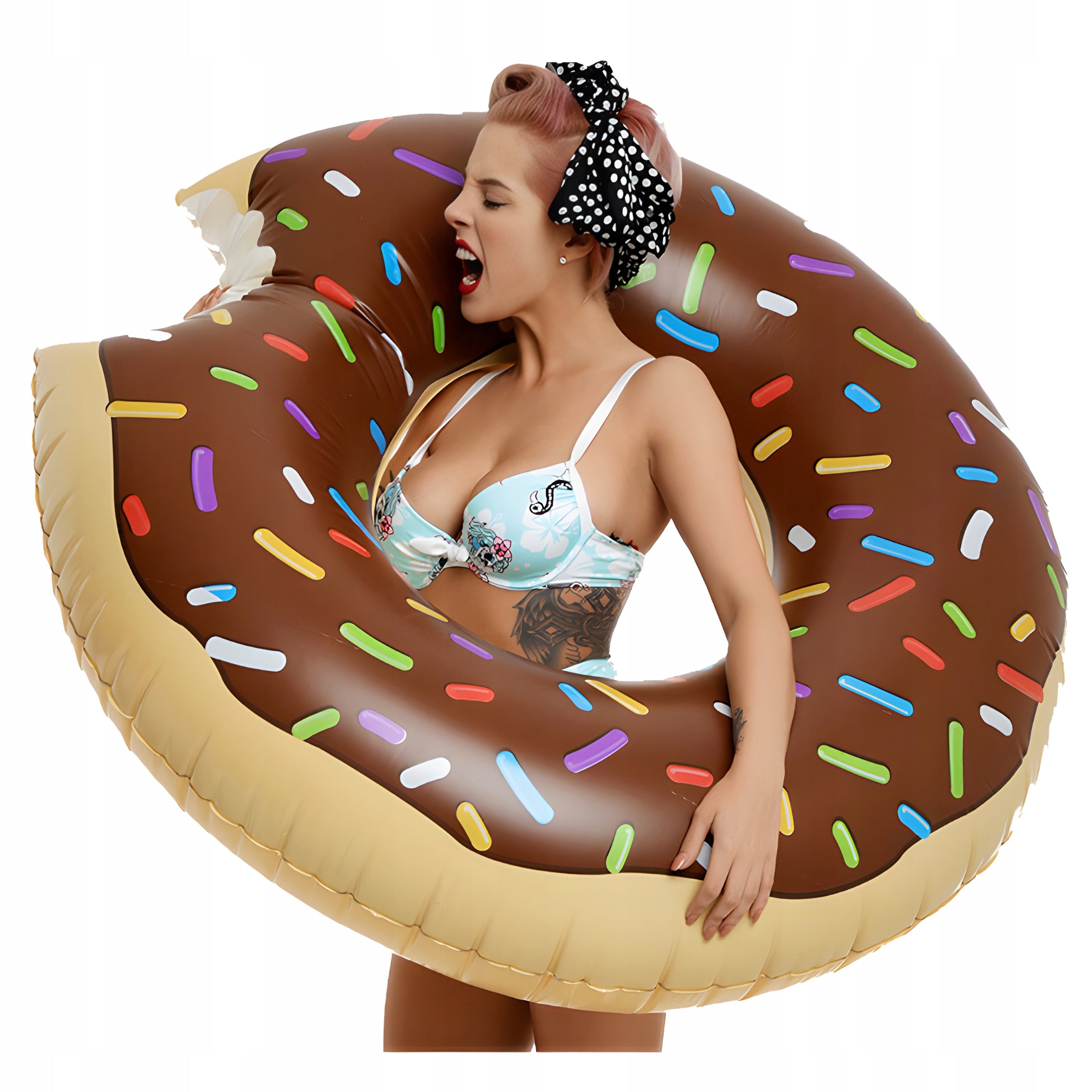 INFLATABLE WHEEL FOR SWIMMING POOL WATER WHEEL LARGE MATTRESS DONUT BROWN 90CM