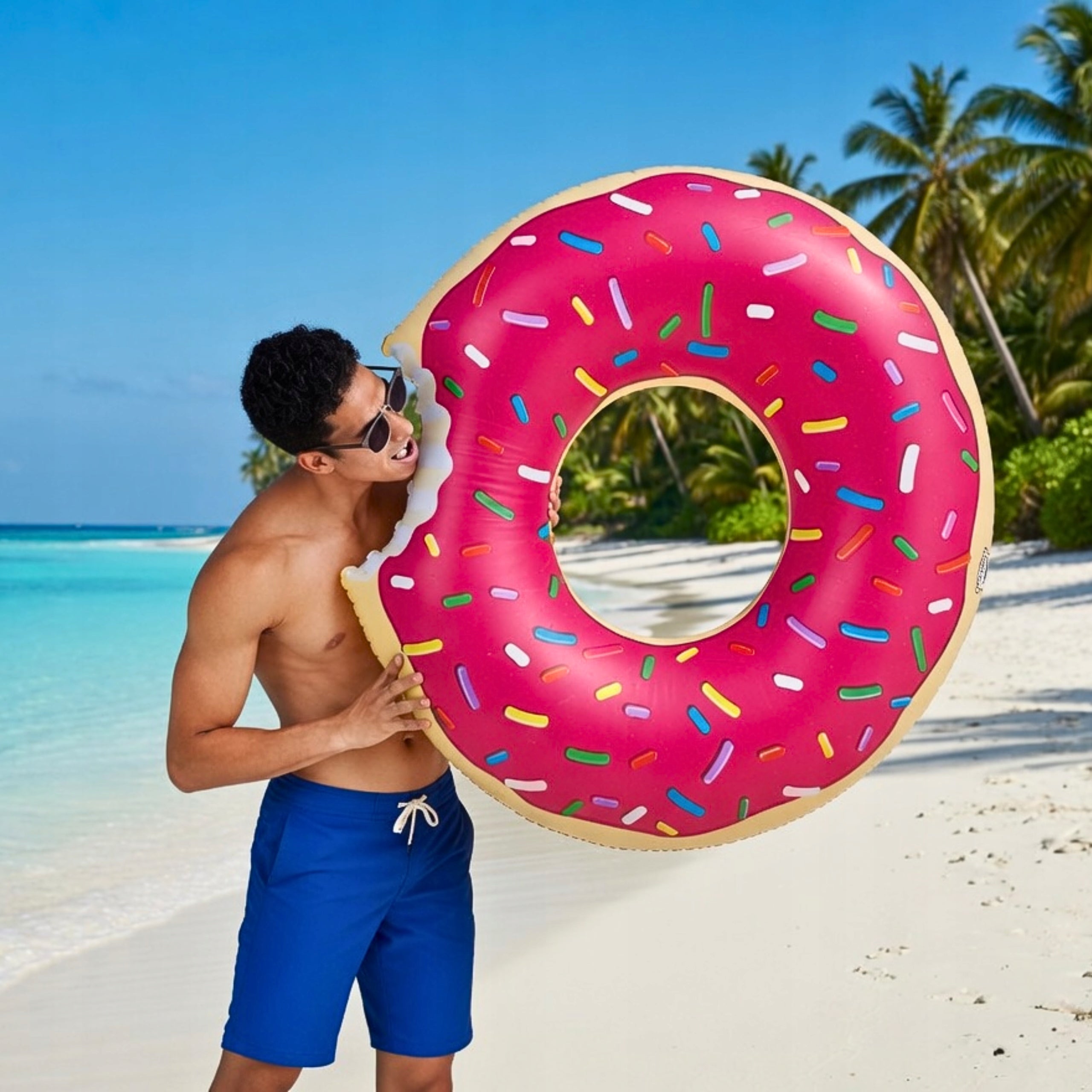 INFLATABLE WHEEL FOR SWIMMING POOL WATER WHEEL LARGE MATTRESS DONUT PINK 90CM Manufacturer code SHOPEK Dmuchany donut PĄCZEK różowy duży 90cm