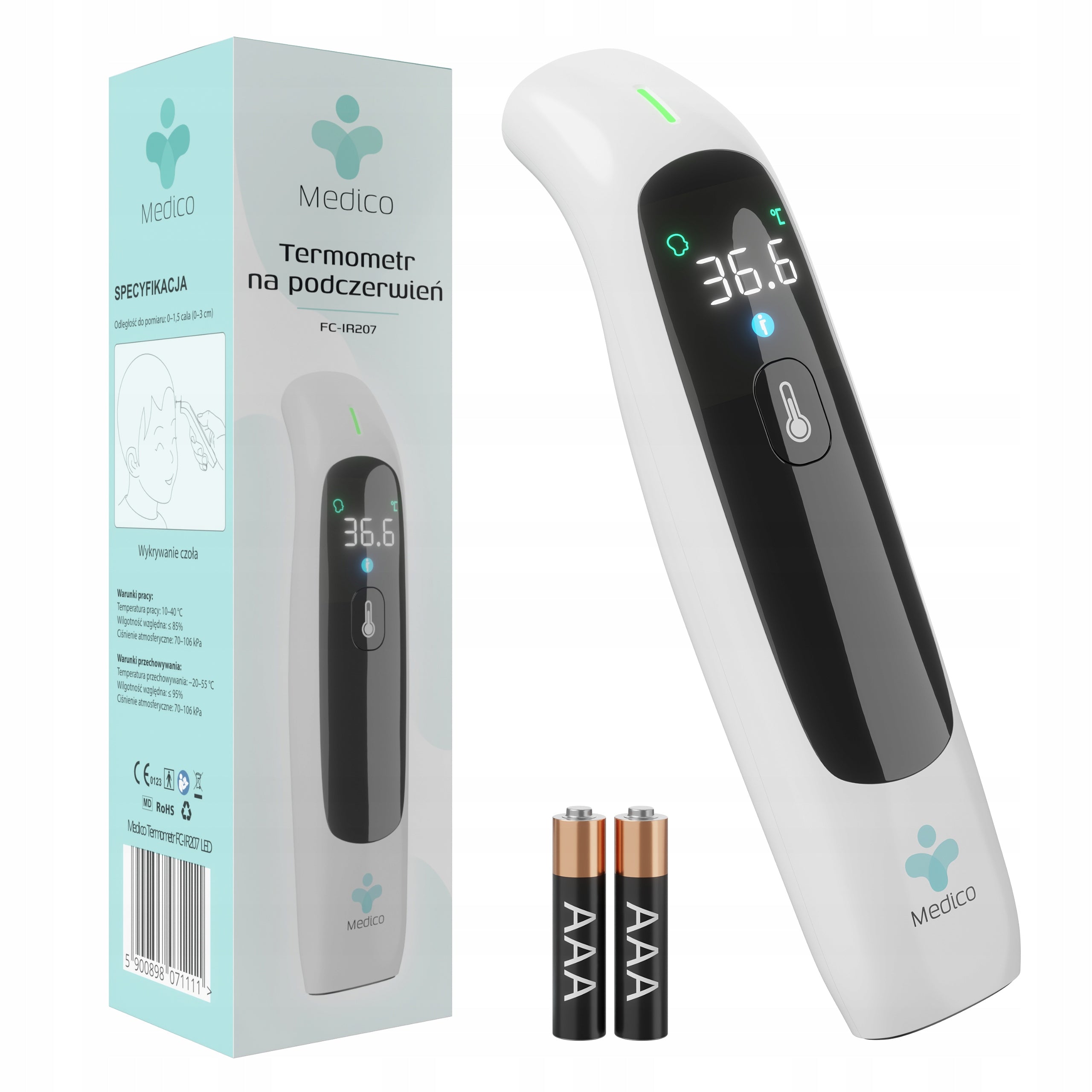 INFRARED MEDICAL NON-CONTACT THERMOMETER, LED, FAST MEASUREMENT, 3 MODES