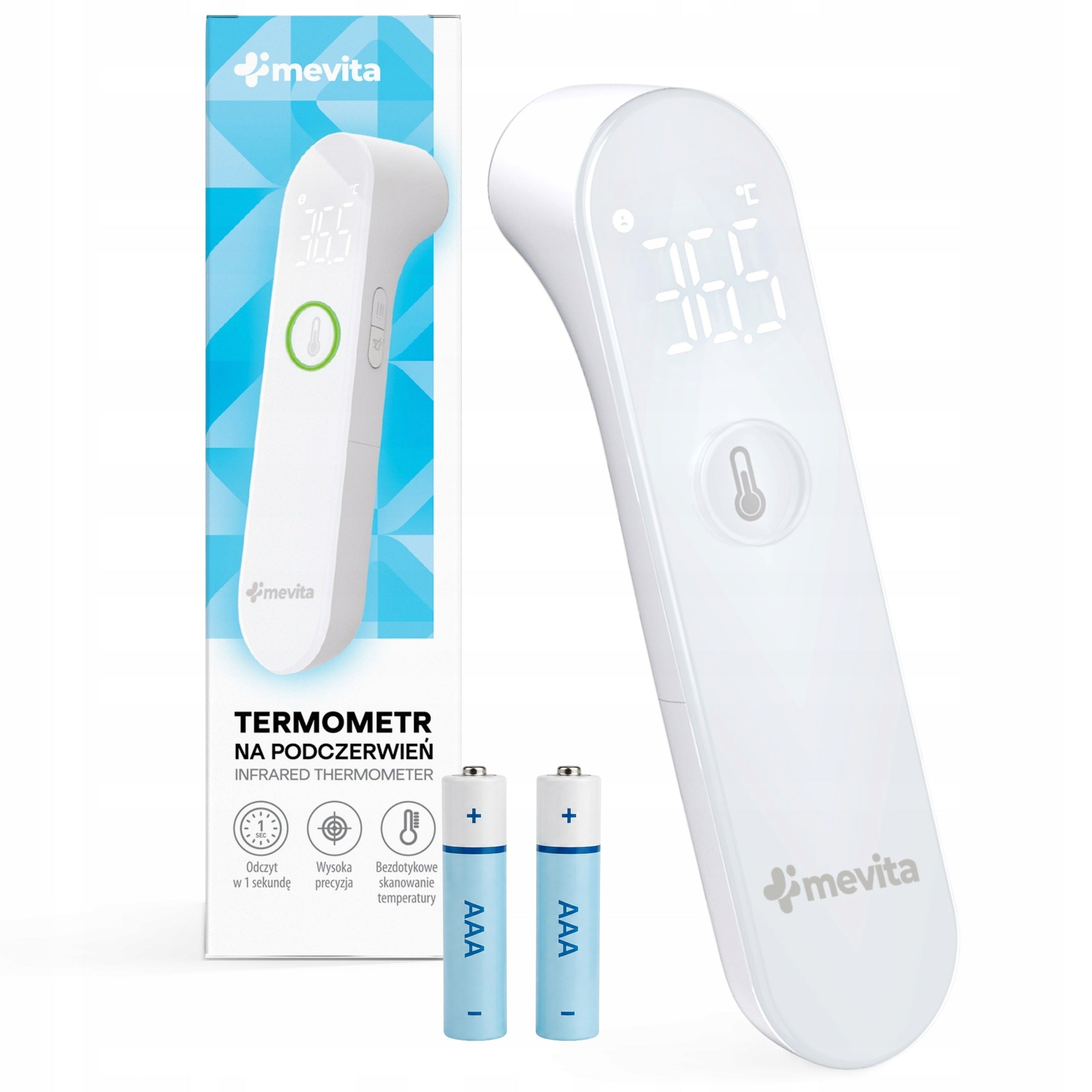 INFRARED NON-CONTACT MEDICAL THERMOMETER FEVER ALARM LED + BATTERIES