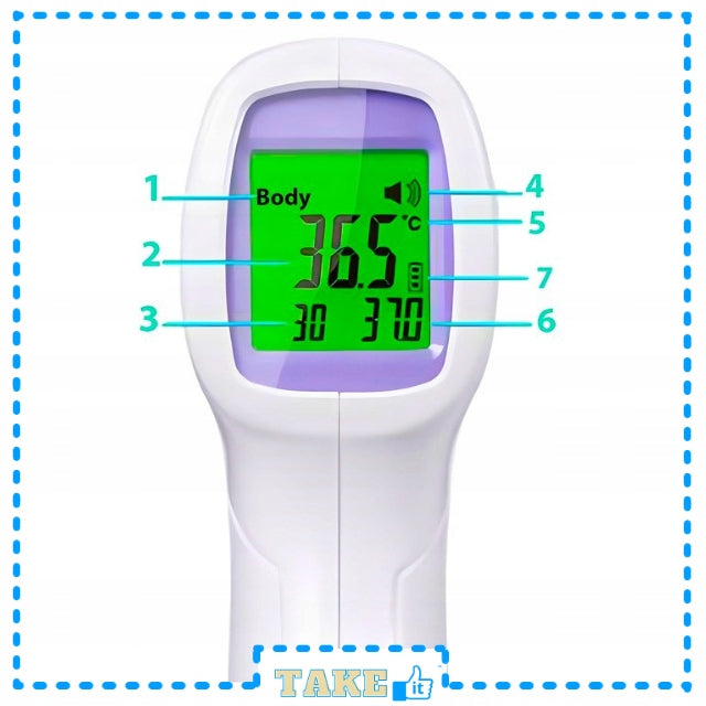 INFRARED NON-CONTACT THERMOMETER FAST MEASUREMENT OF LCD TO FOREHEAD FOR FEVER Batteries included no