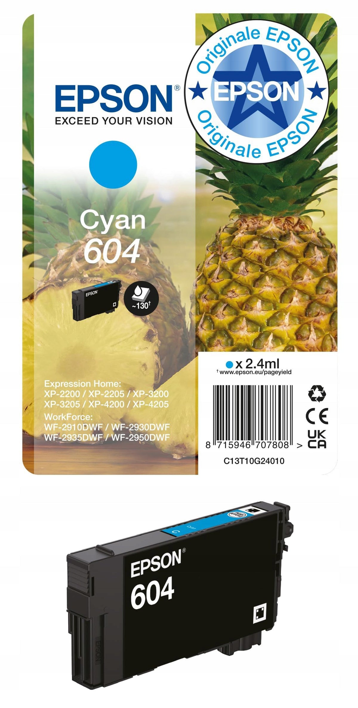 INK CARTRIDGE PINEAPPLE CYAN 604