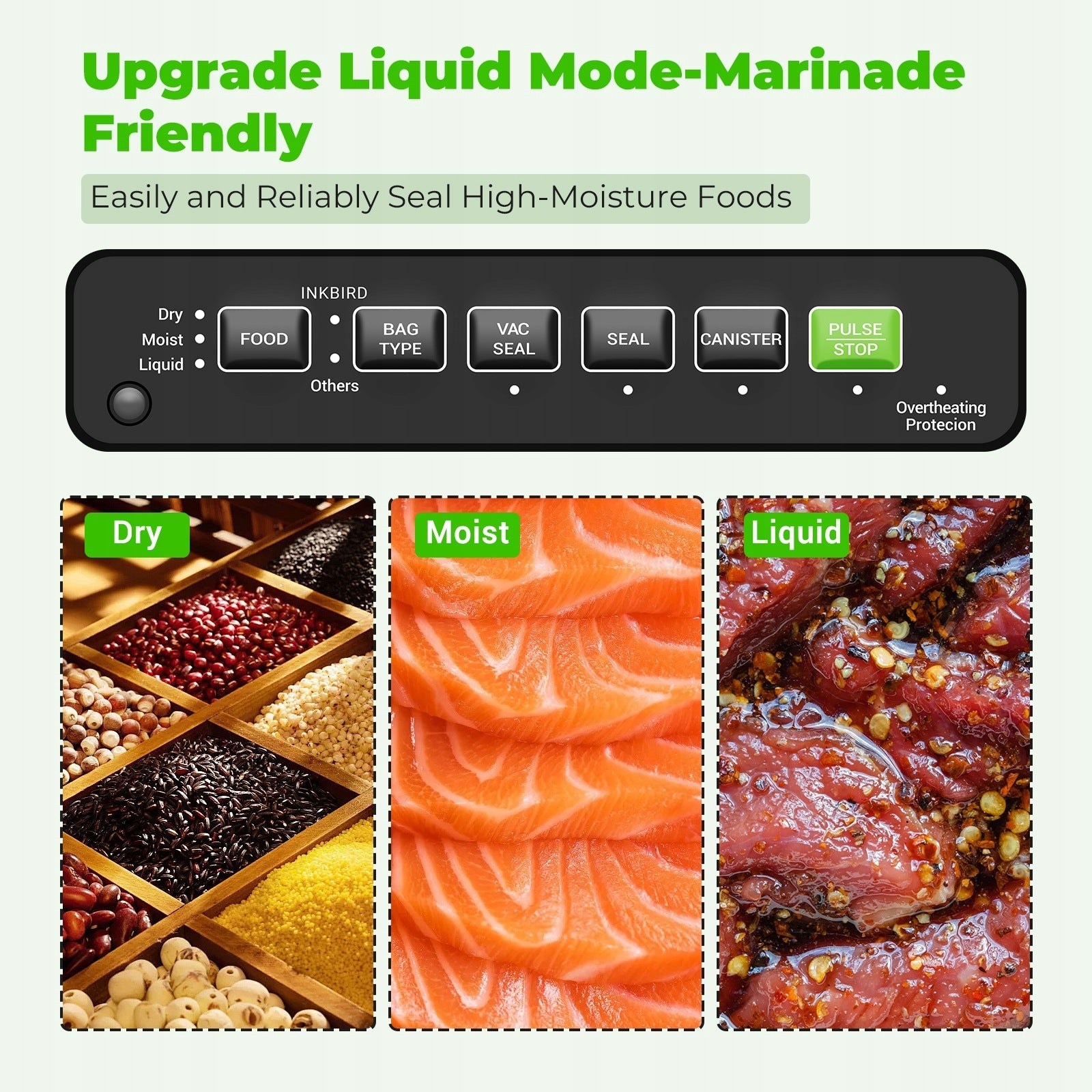 INKBIRD INK-VS05 Home Vacuum Sealer Machine Dry Moist Liquid Food Types Manufacturer code IB-0913-XX