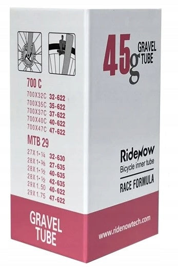 INNER TUBE RIDENOW GRAVEL TPU 700x32-47 BLACK VALVE SV AUTO 45MM MTB 29 X 2.0