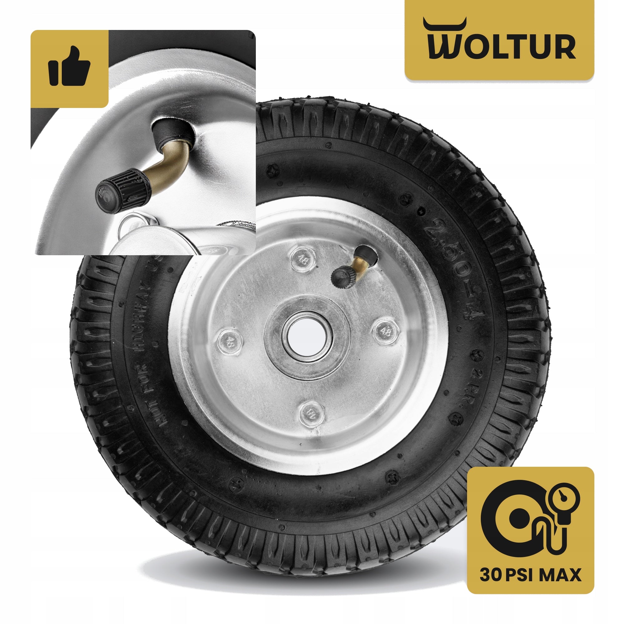 INNER TUBE WHEEL FOR WHEELBARROW 2.50-4 250-4 2504 FI 16 MM PUMPED Brand Woltur